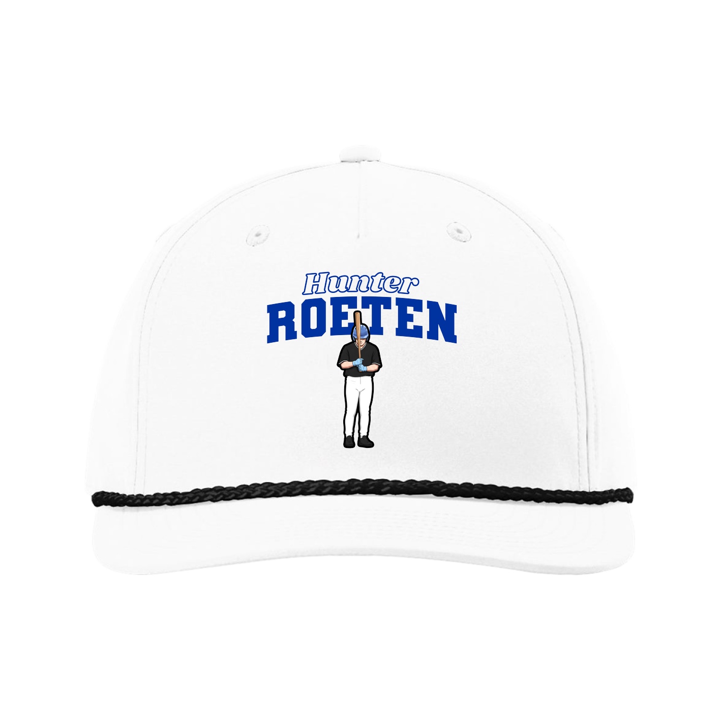Five-Panel Classic Rope Cap — Name Arch in White