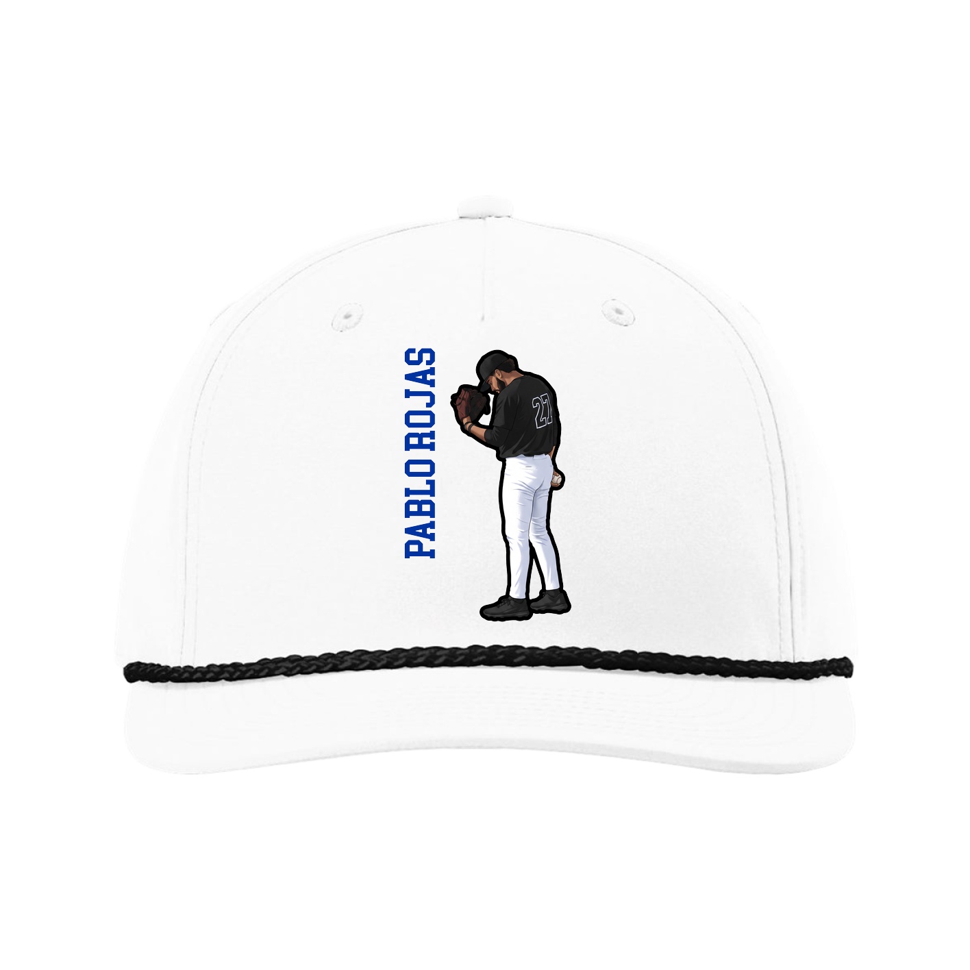 Five-Panel Classic Rope Cap — Name Vertical in White