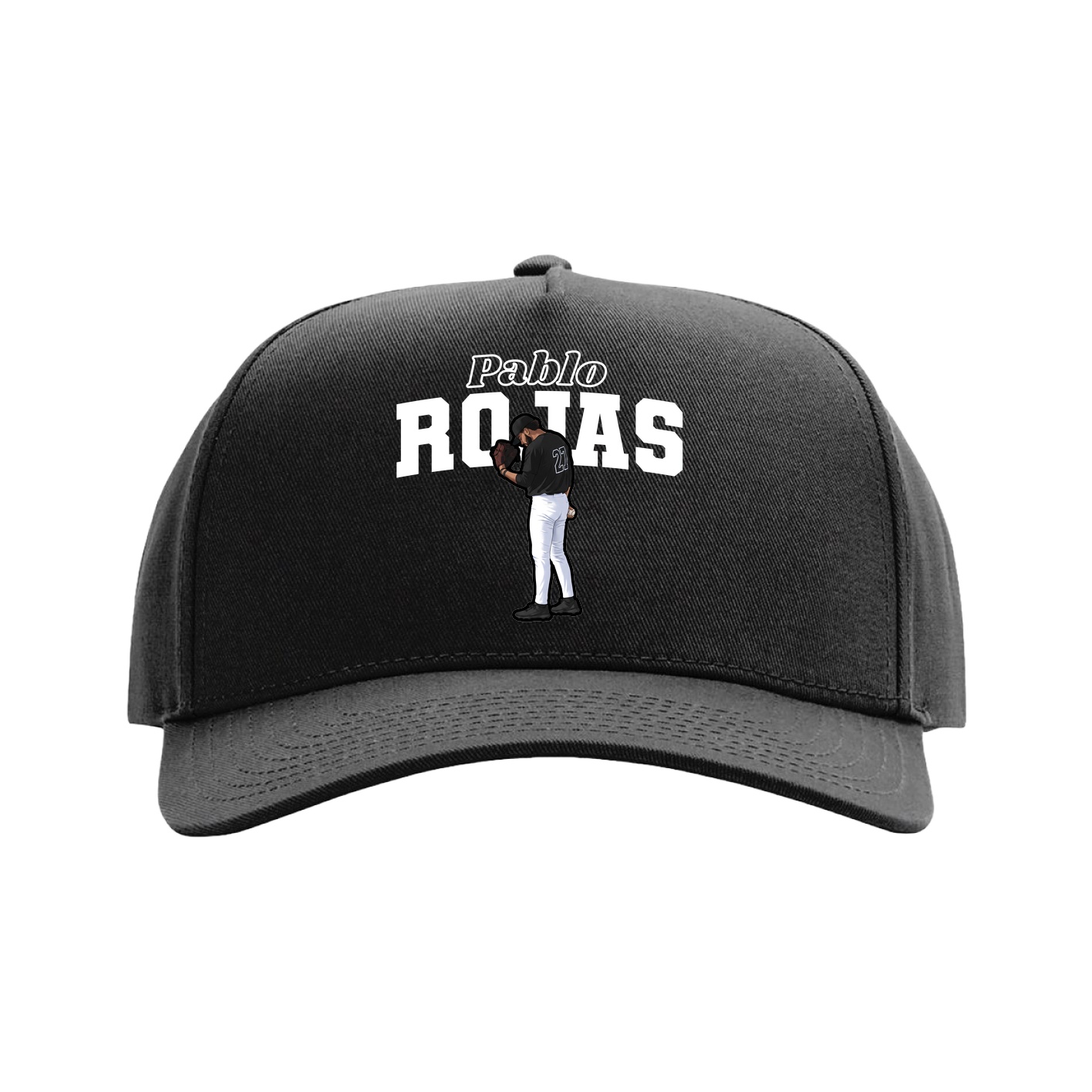Full Fabric Five-Panel Champ Cap — Name Arch in Black