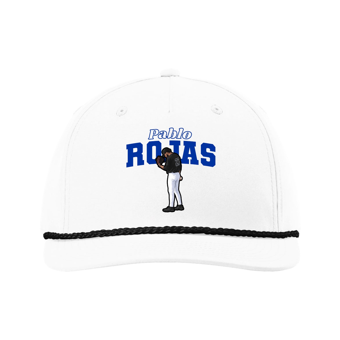 Five-Panel Classic Rope Cap — Name Arch in White