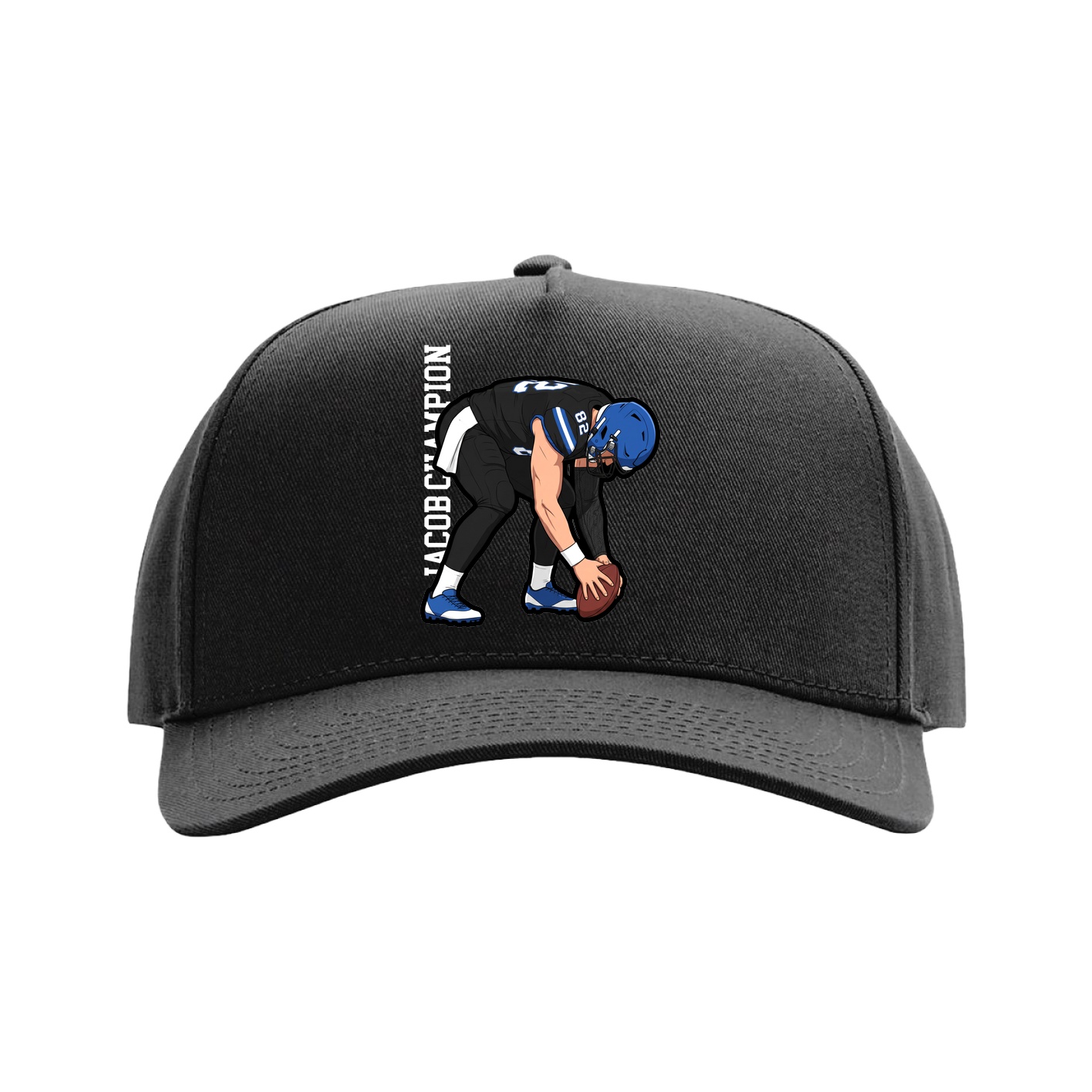 Full Fabric Five-Panel Champ Cap — Name Vertical in Black