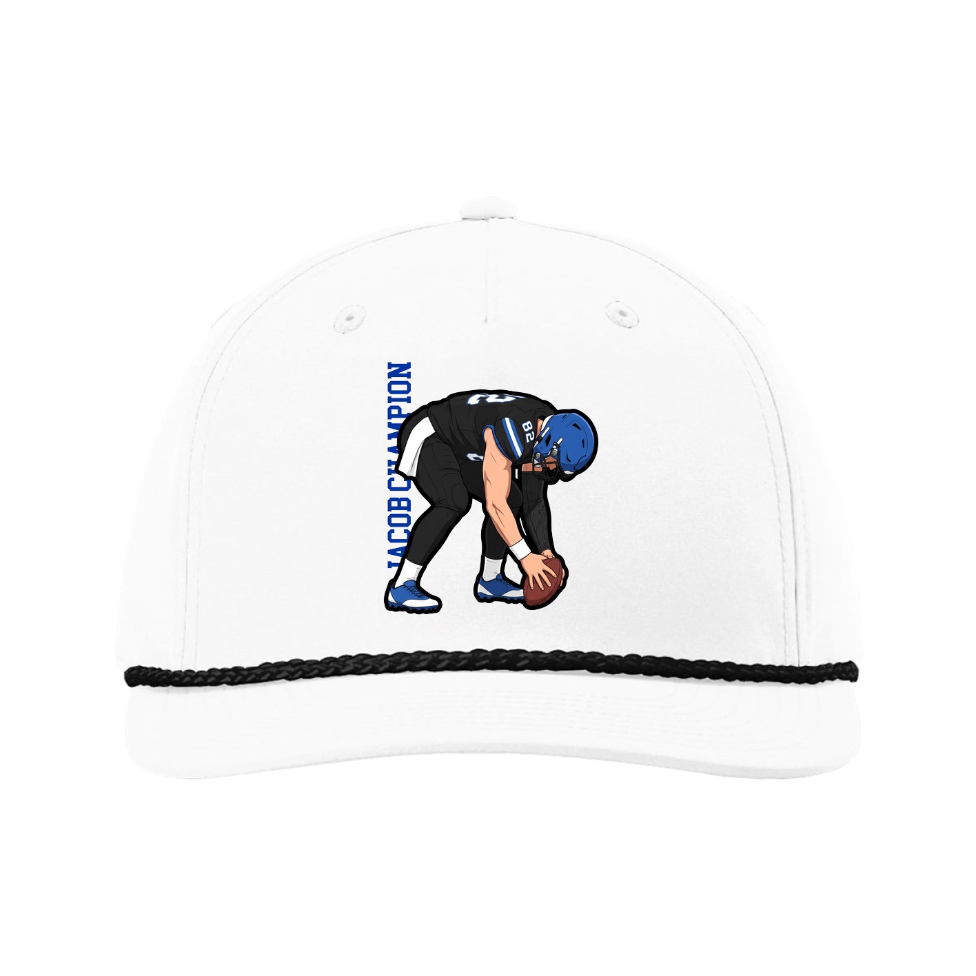 Five-Panel Classic Rope Cap — Name Vertical in White