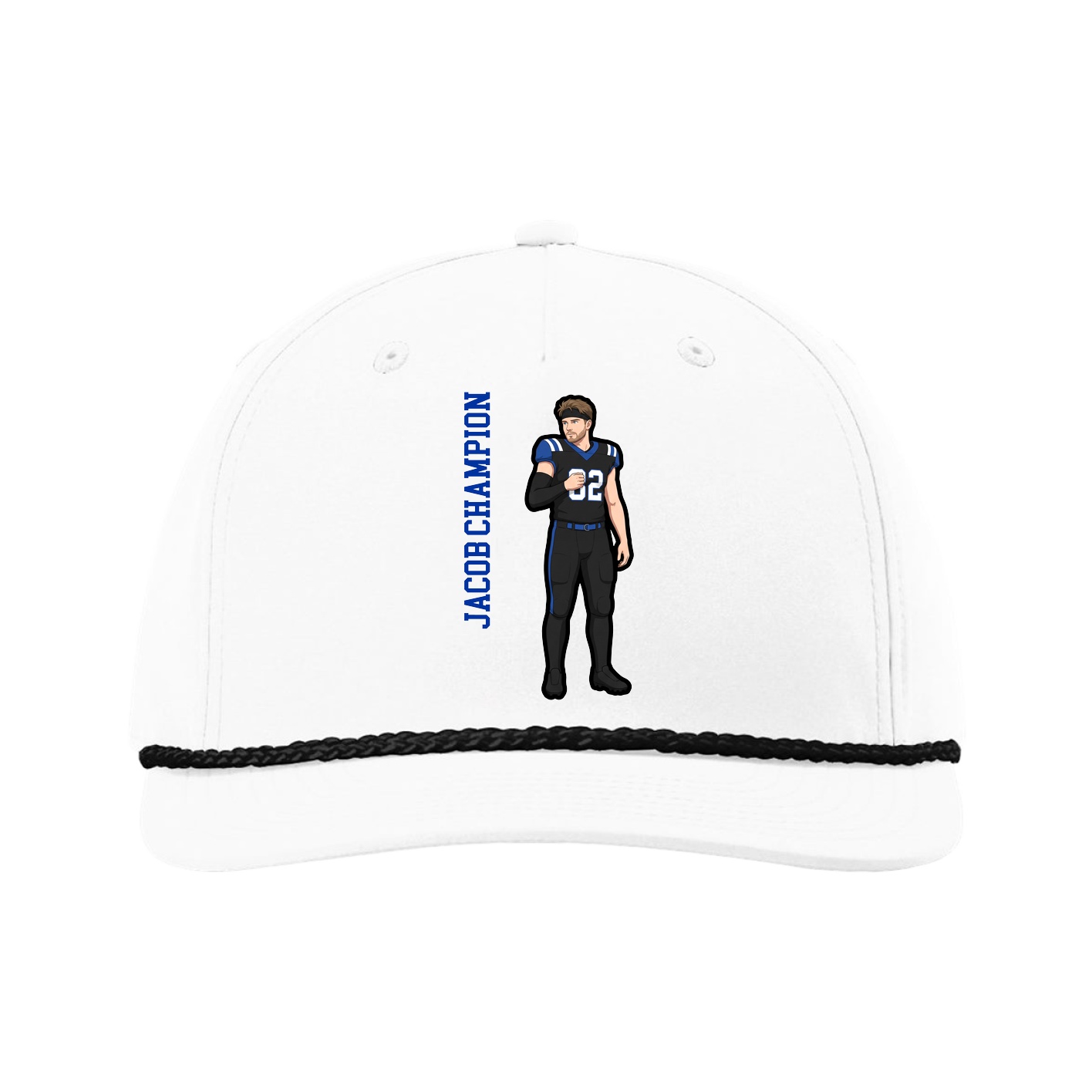 Five-Panel Classic Rope Cap — Name Vertical in White