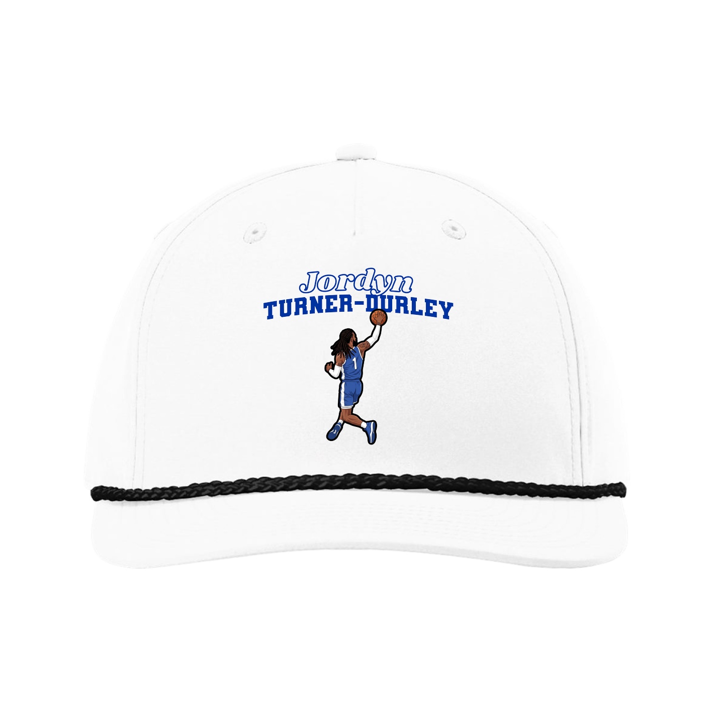 Five-Panel Classic Rope Cap — Name Arch in White