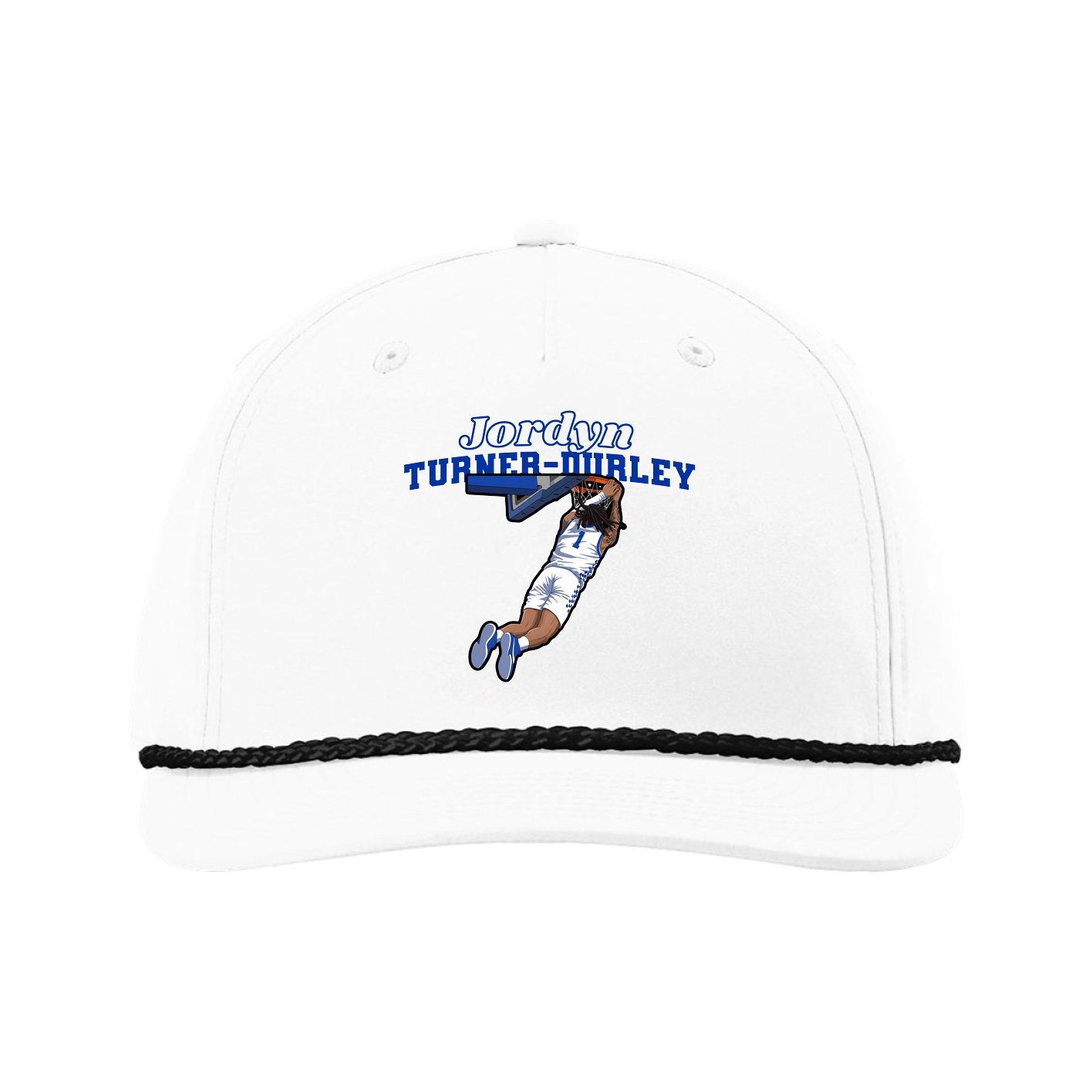 Five-Panel Classic Rope Cap — Name Arch in White