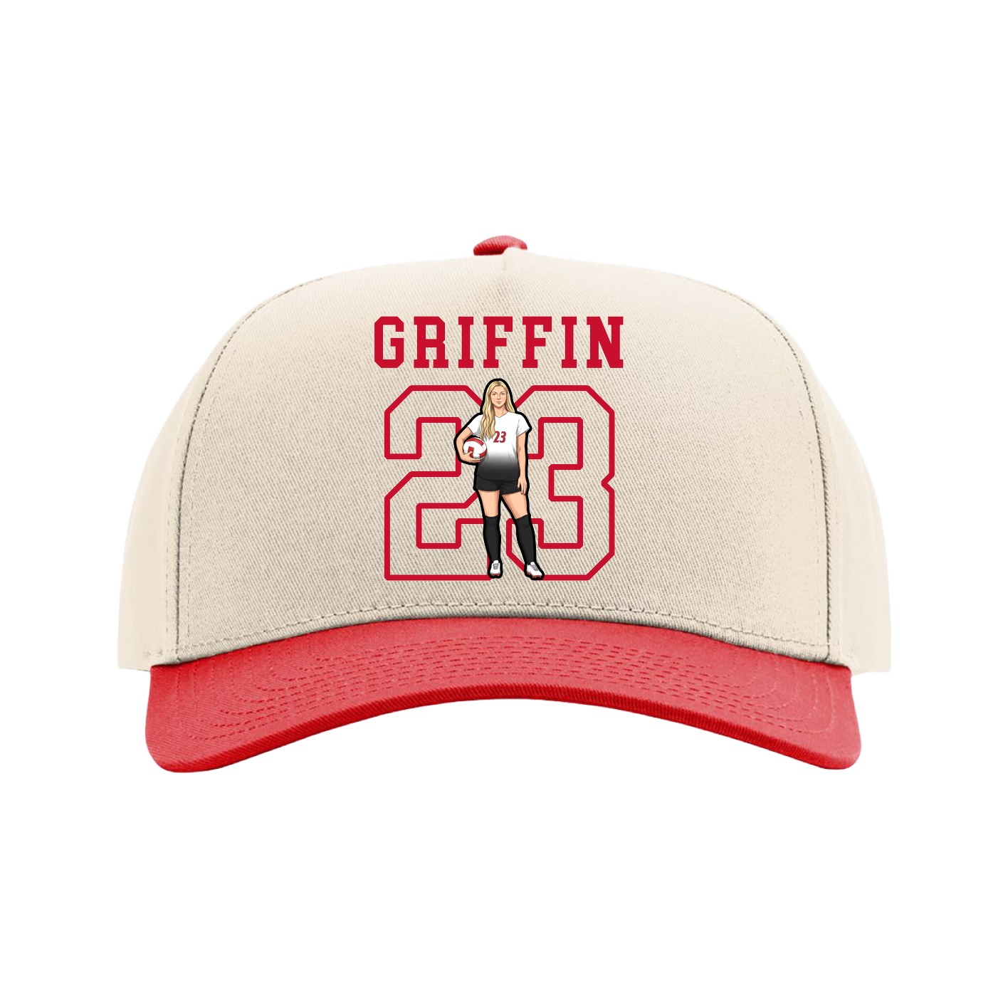 Full Fabric Five-Panel Champ Cap — Shirsey in Cream/Red