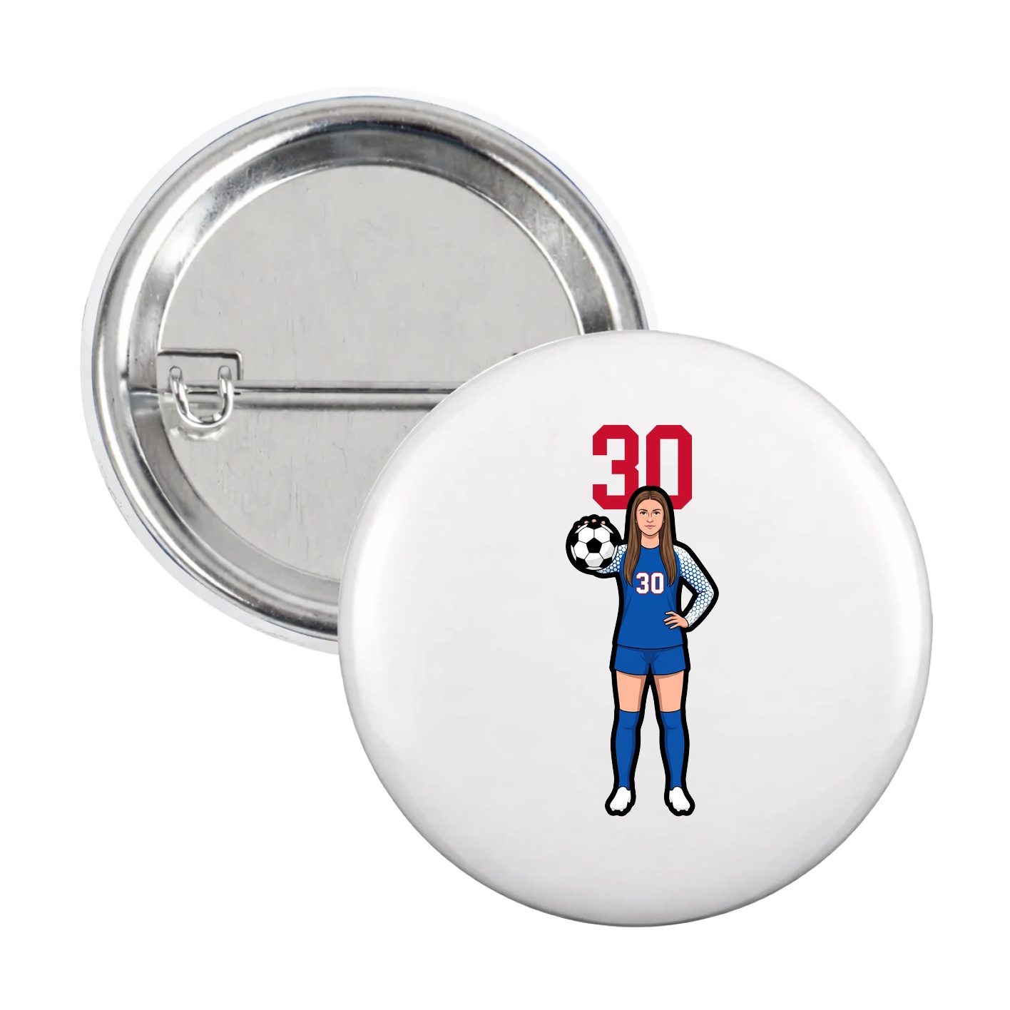 Game Day Button — Number Top in White