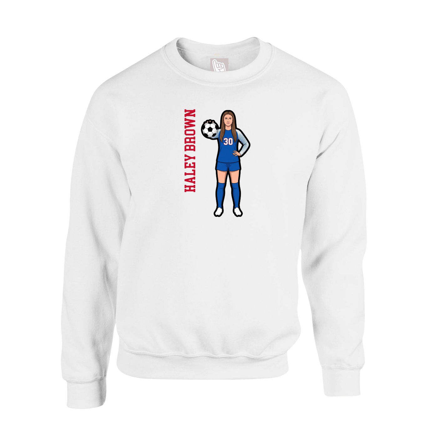 Fleece Crew — Name Vertical in White