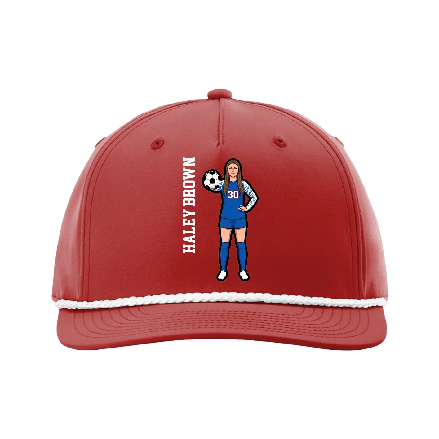 Five-Panel Classic Rope Cap — Name Vertical in Red