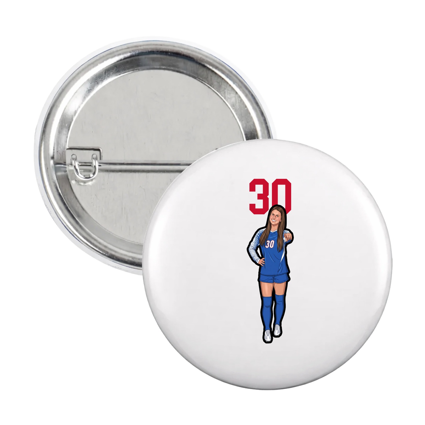 Game Day Button — Number Top in White