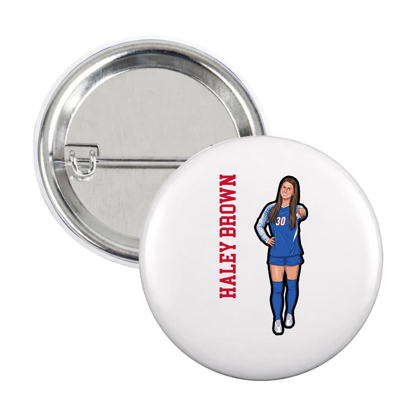 Game Day Button — Name Vertical in White