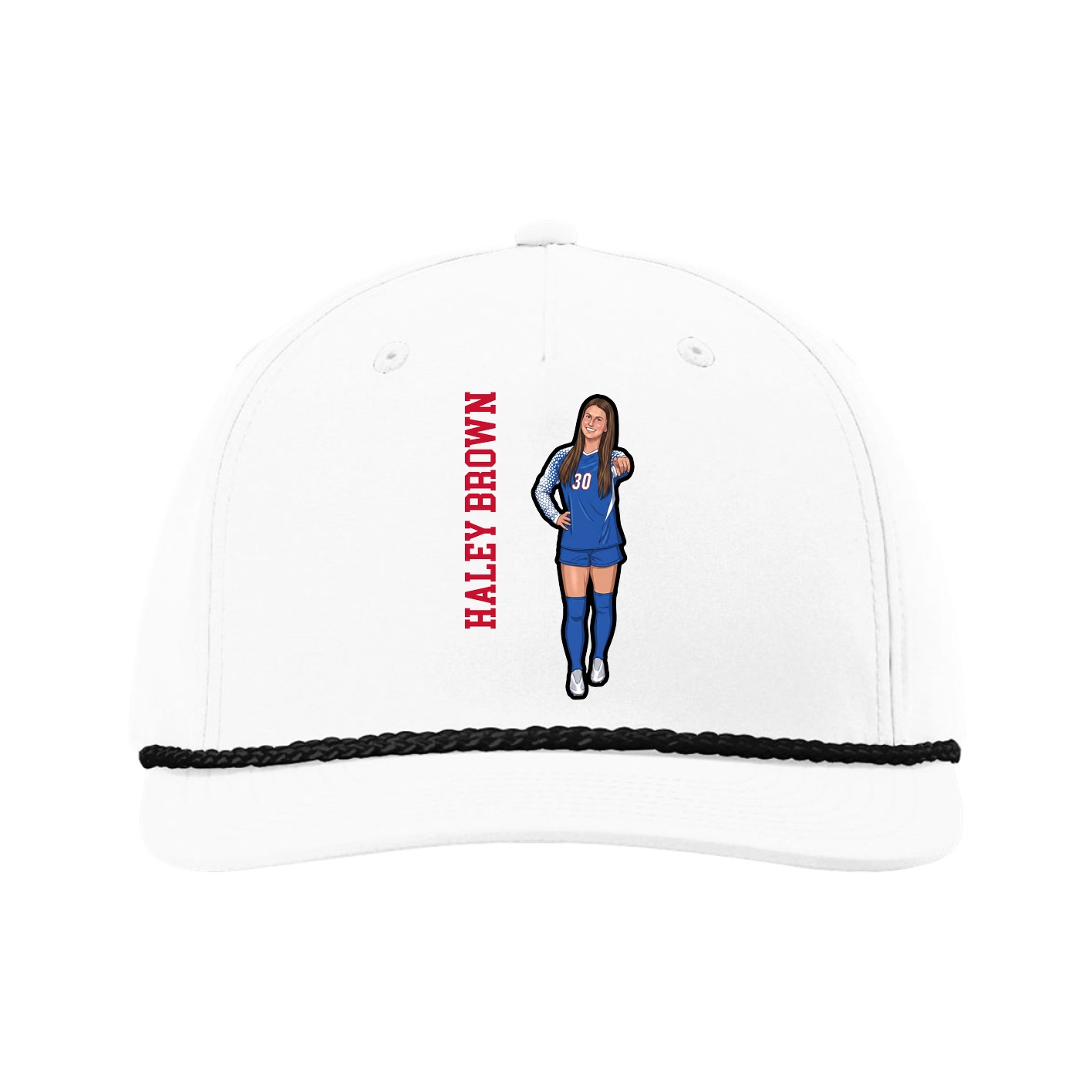 Five-Panel Classic Rope Cap — Name Vertical in White