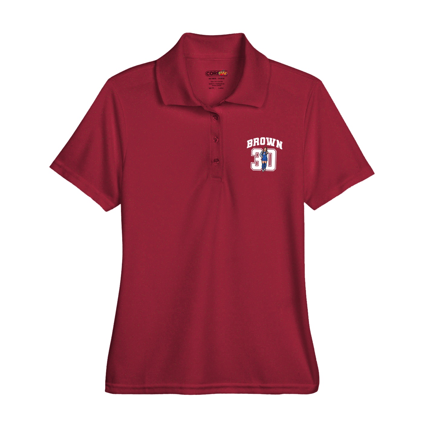 Womens Performance Polo — Number in Red