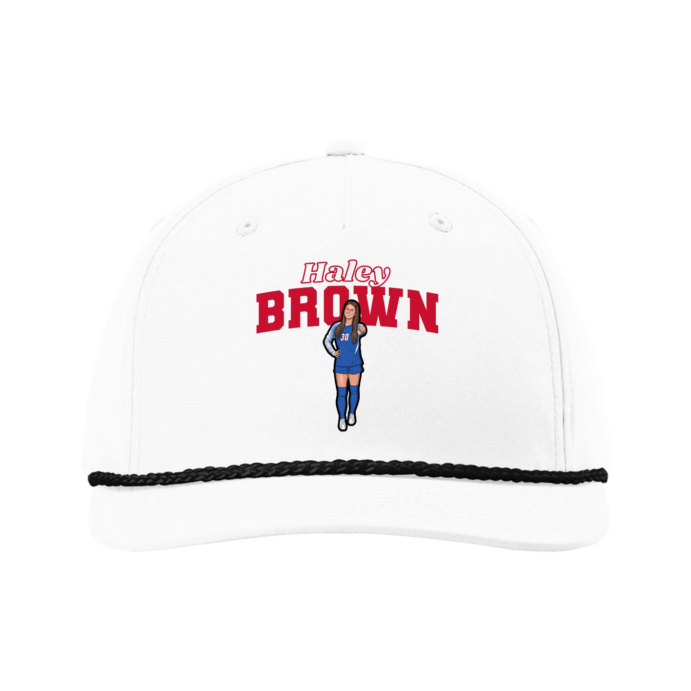 Five-Panel Classic Rope Cap — Name Arch in White