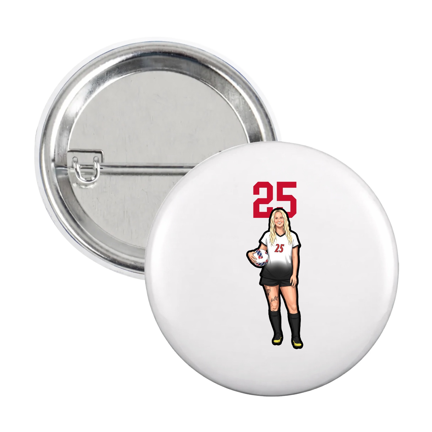 Game Day Button — Number Top in White
