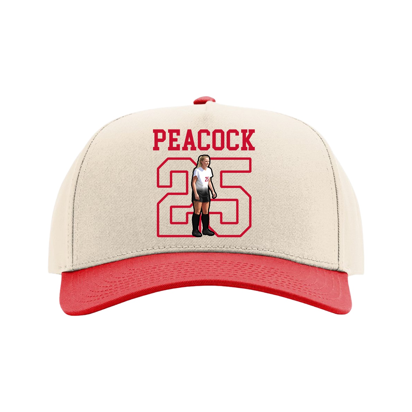 Full Fabric Five-Panel Champ Cap — Shirsey in Cream/Red