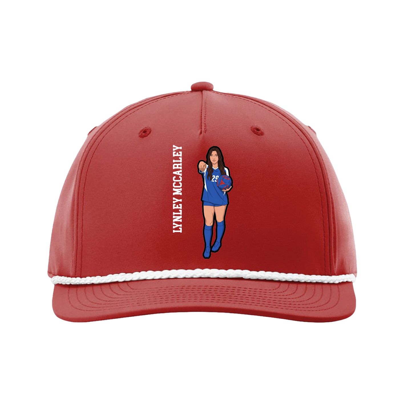 Five-Panel Classic Rope Cap — Name Vertical in Red