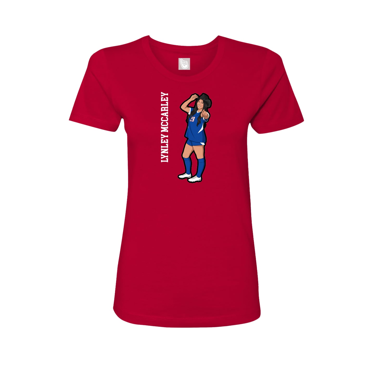 Fitted Women's Tee — Name Vertical in Red