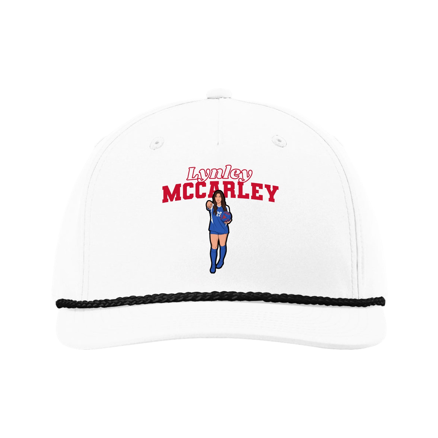 Five-Panel Classic Rope Cap — Name Arch in White