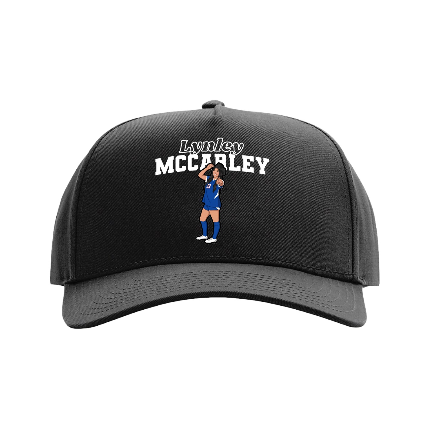 Full Fabric Five-Panel Champ Cap — Name Arch in Black