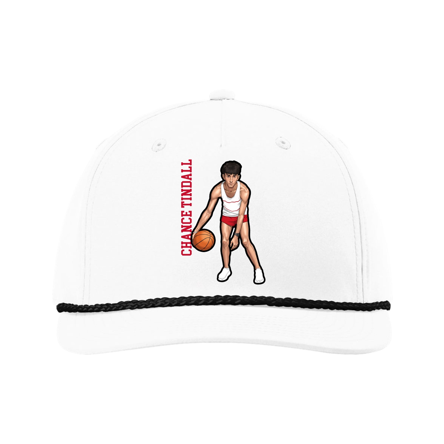 Five-Panel Classic Rope Cap — Name Vertical in White