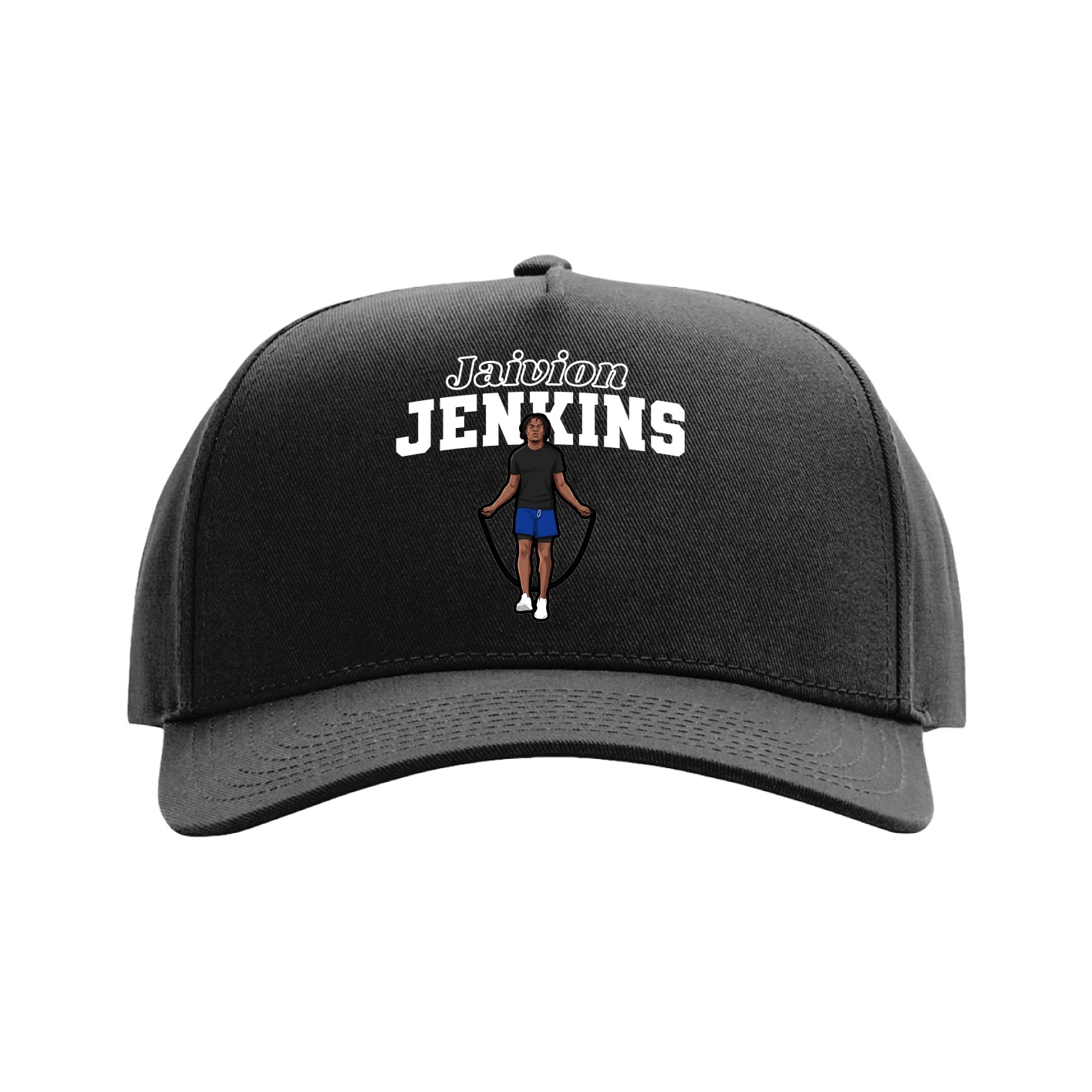 Full Fabric Five-Panel Champ Cap — Name Arch in Black