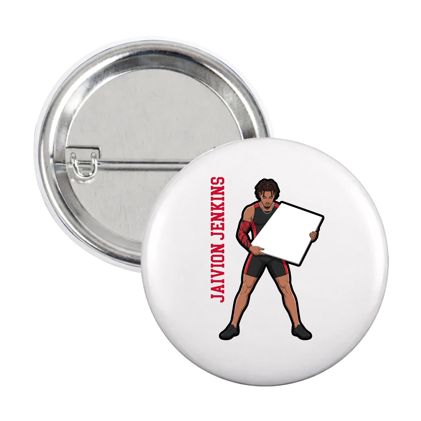 Game Day Button — Name Vertical in White