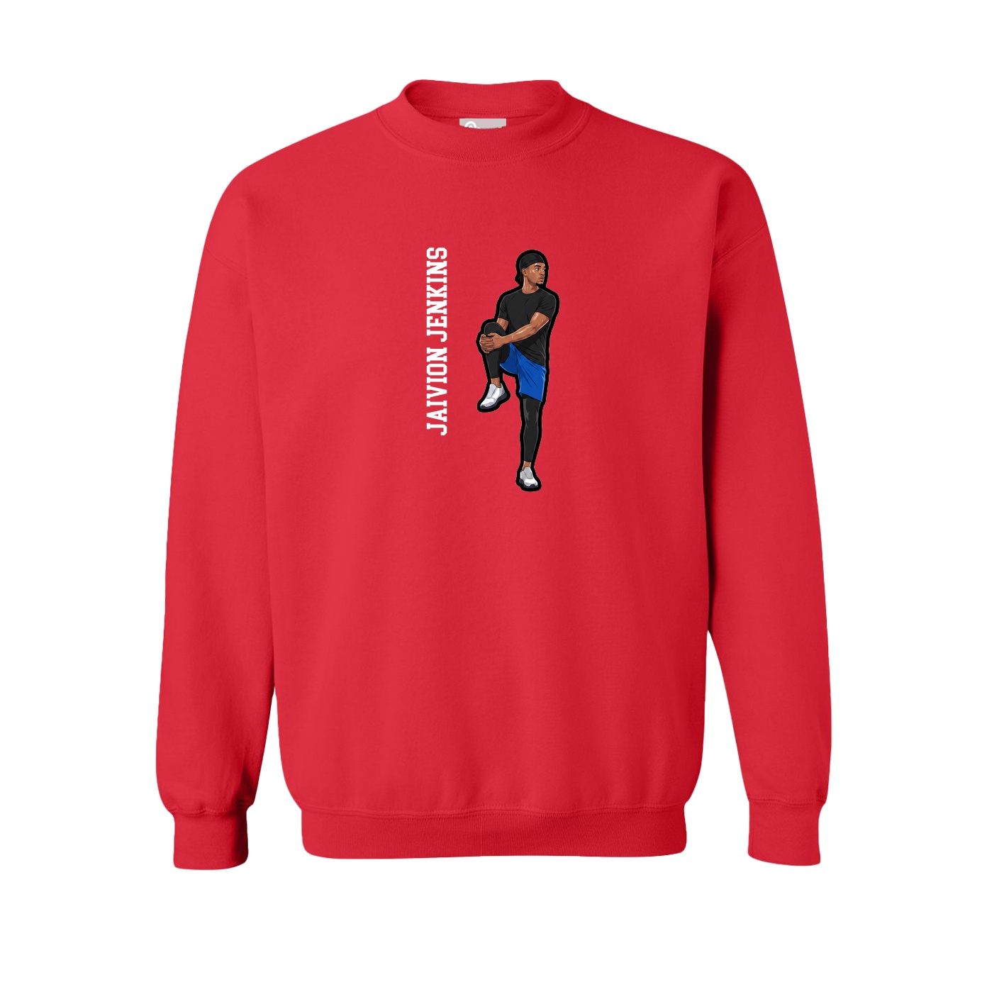 Fleece Crew — Name Vertical in Red