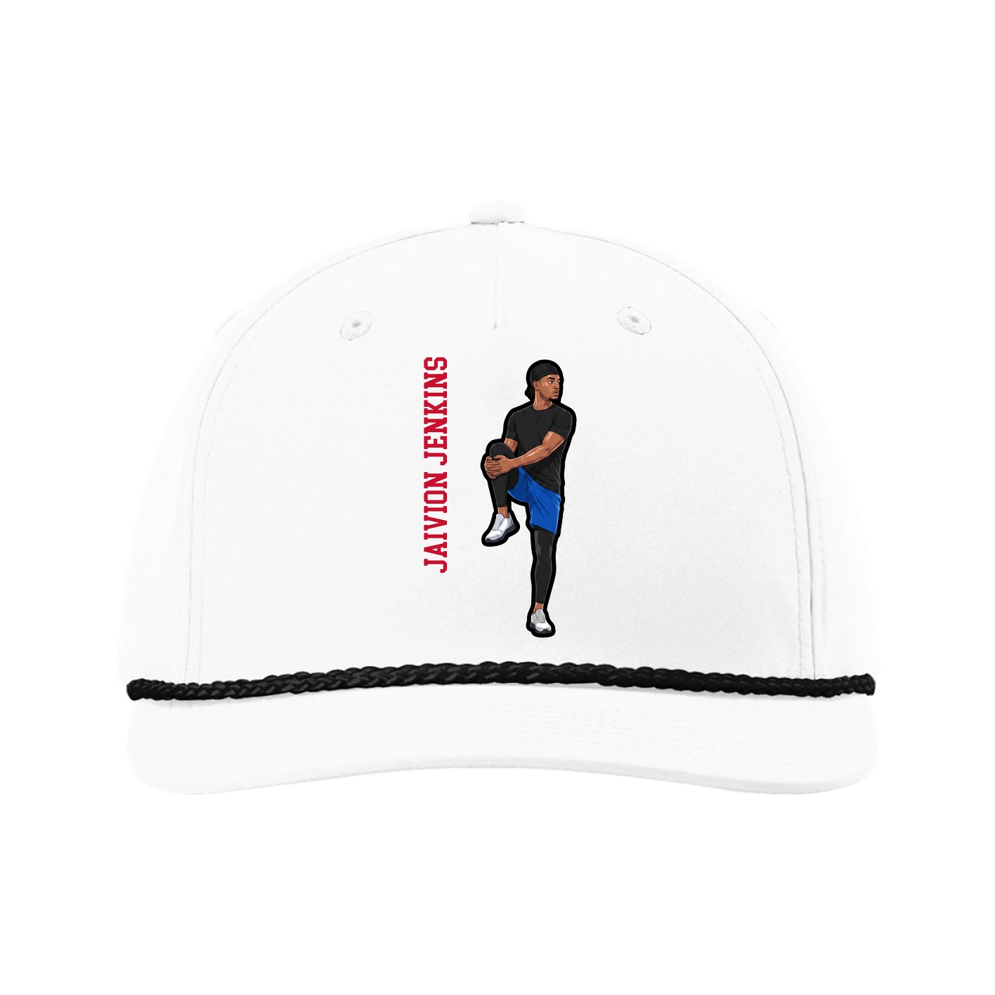 Five-Panel Classic Rope Cap — Name Vertical in White