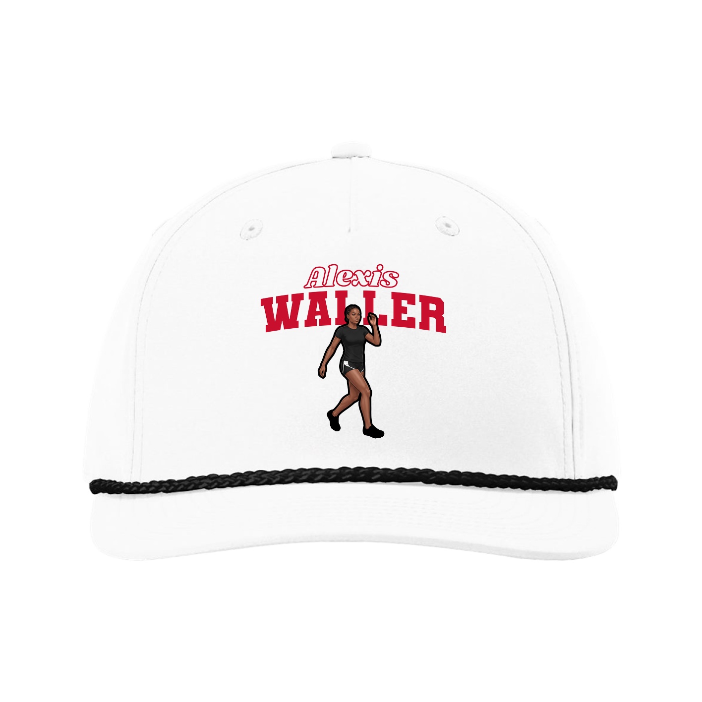 Five-Panel Classic Rope Cap — Name Arch in White