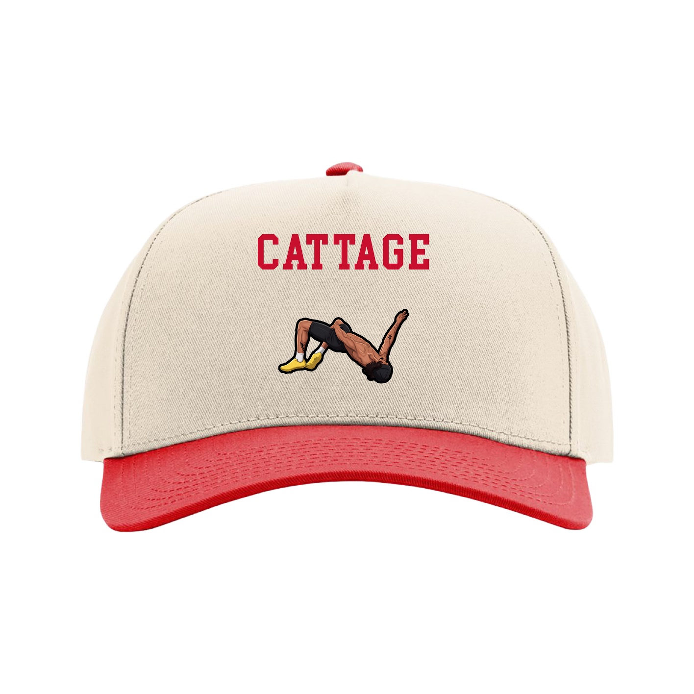 Full Fabric Five-Panel Champ Cap — Shirsey in Cream/Red