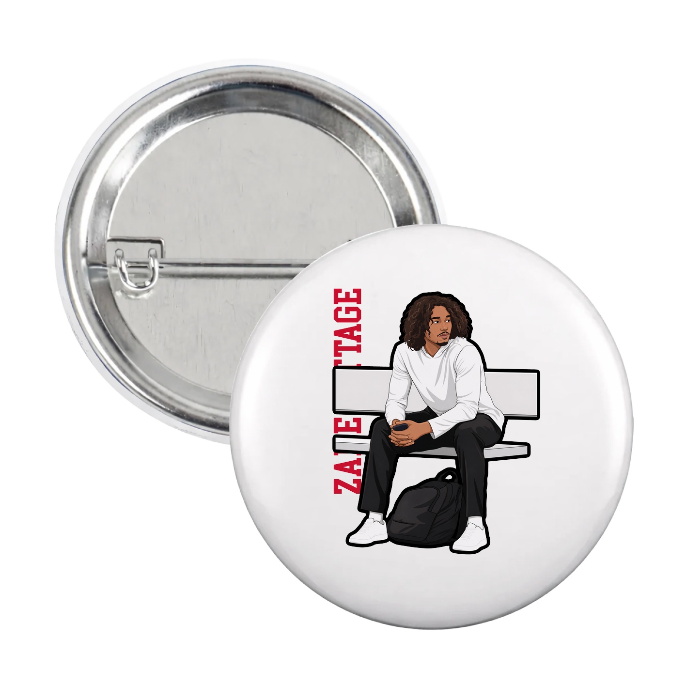 Game Day Button — Name Vertical in White