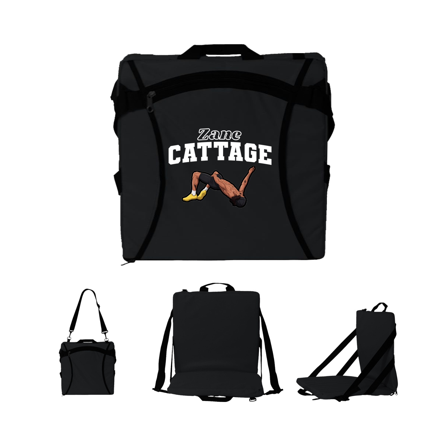 Folding Stadium Seat — Name Arch in Black
