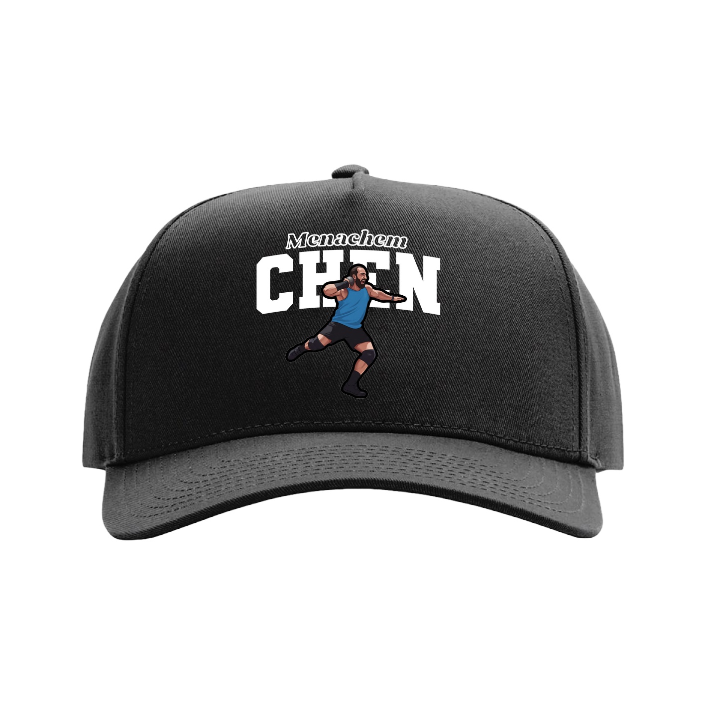 Full Fabric Five-Panel Champ Cap — Name Arch in Black