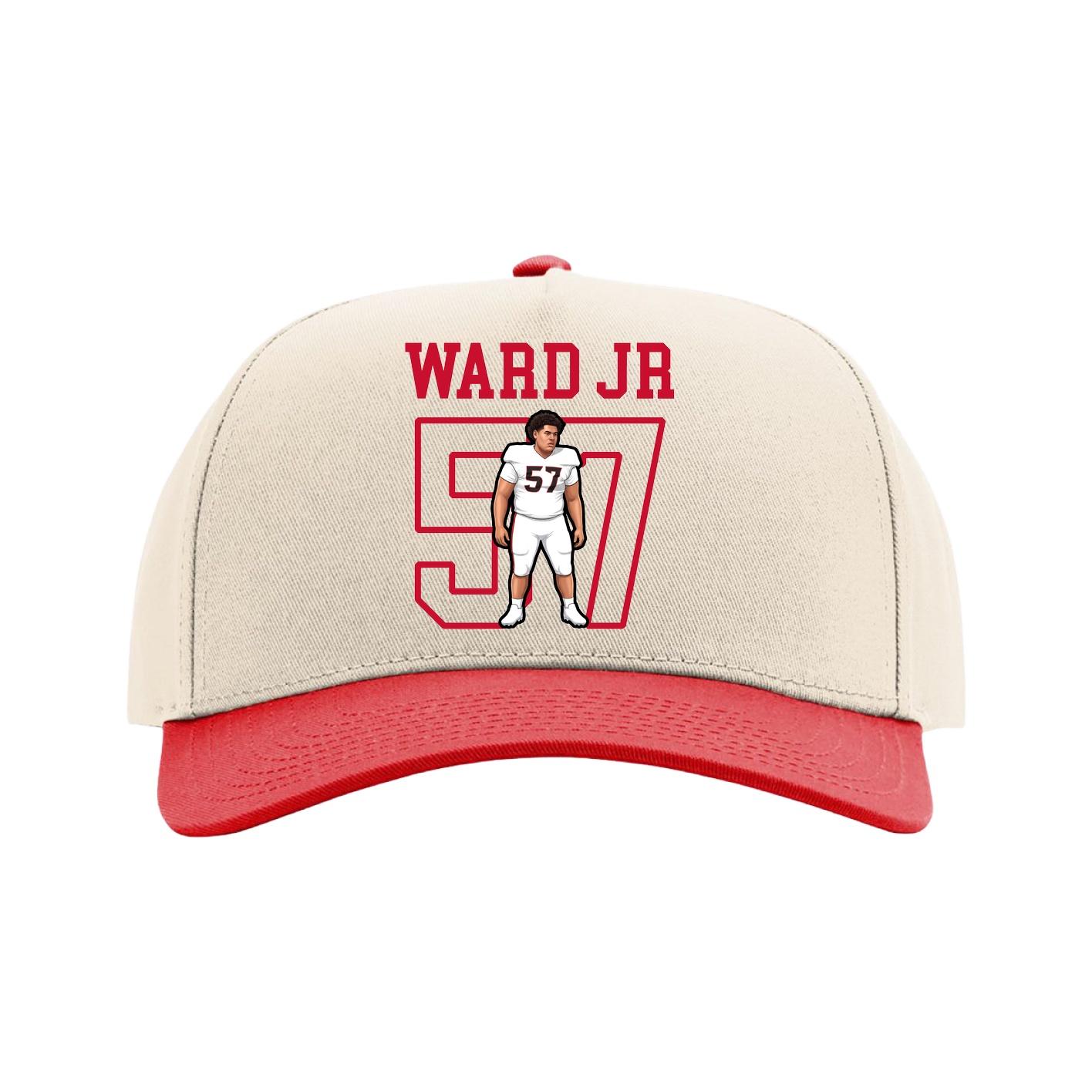 Full Fabric Five-Panel Champ Cap — Shirsey in Cream/Red