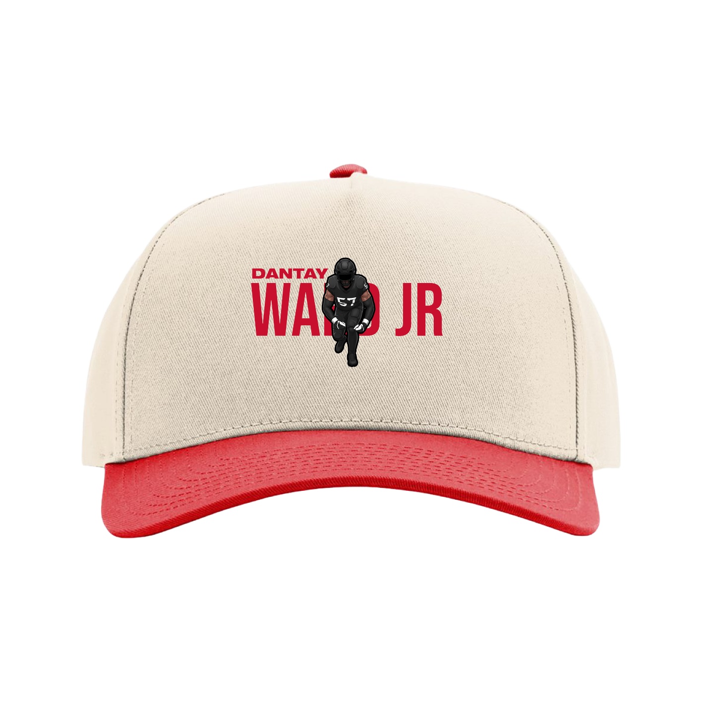 Full Fabric Five-Panel Champ Cap — Player Name in Cream/Red