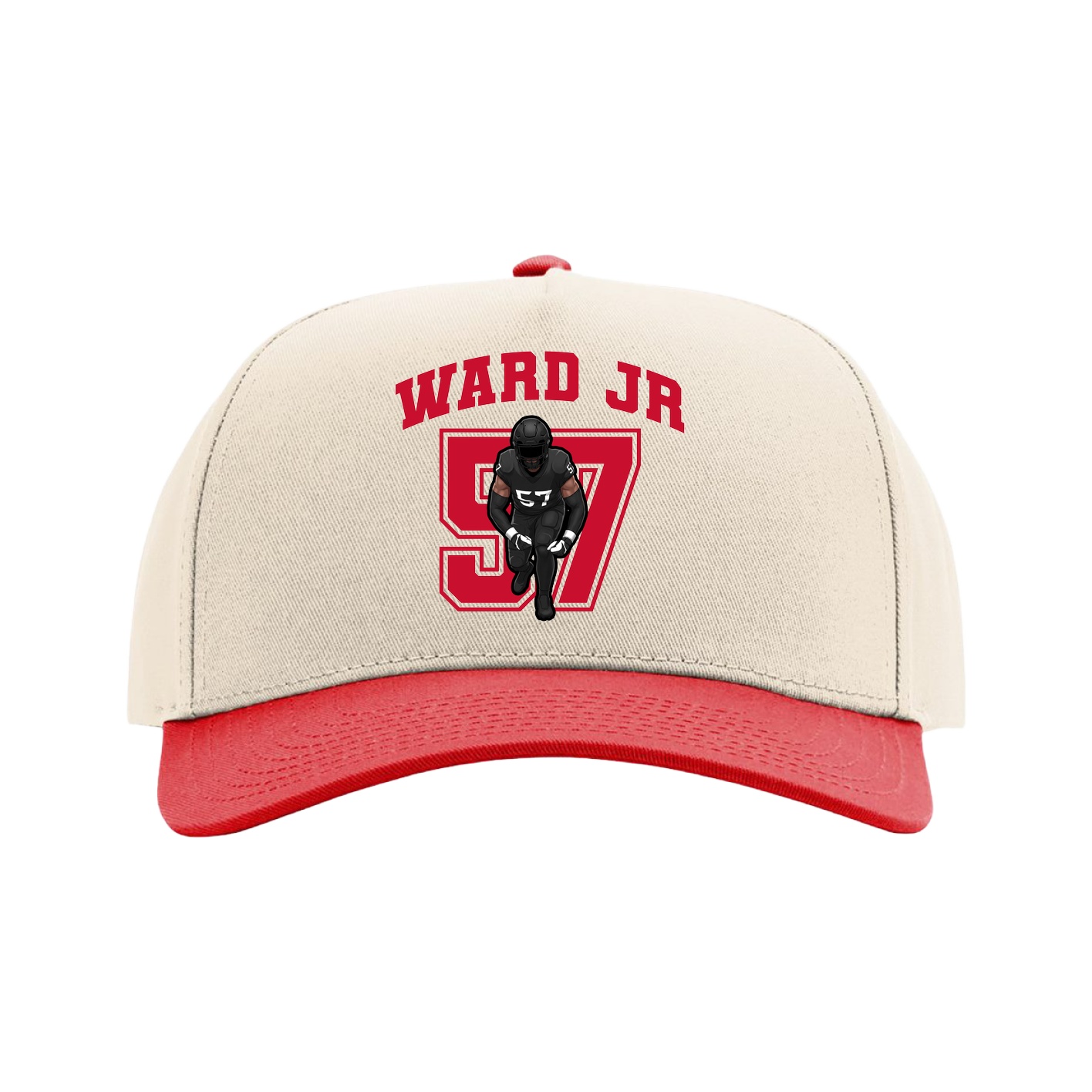 Full Fabric Five-Panel Champ Cap — Number in Cream/Red