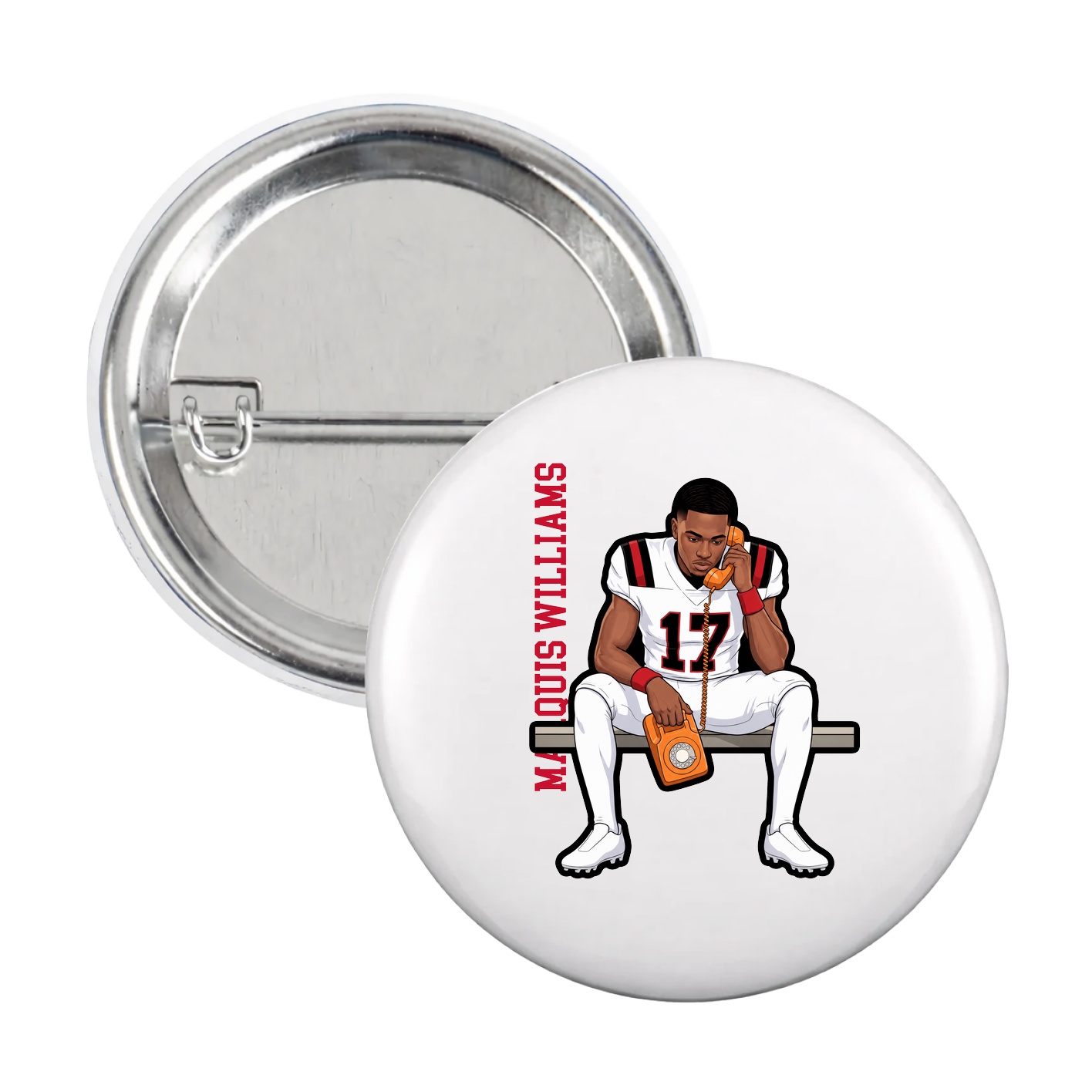 Game Day Button — Name Vertical in White