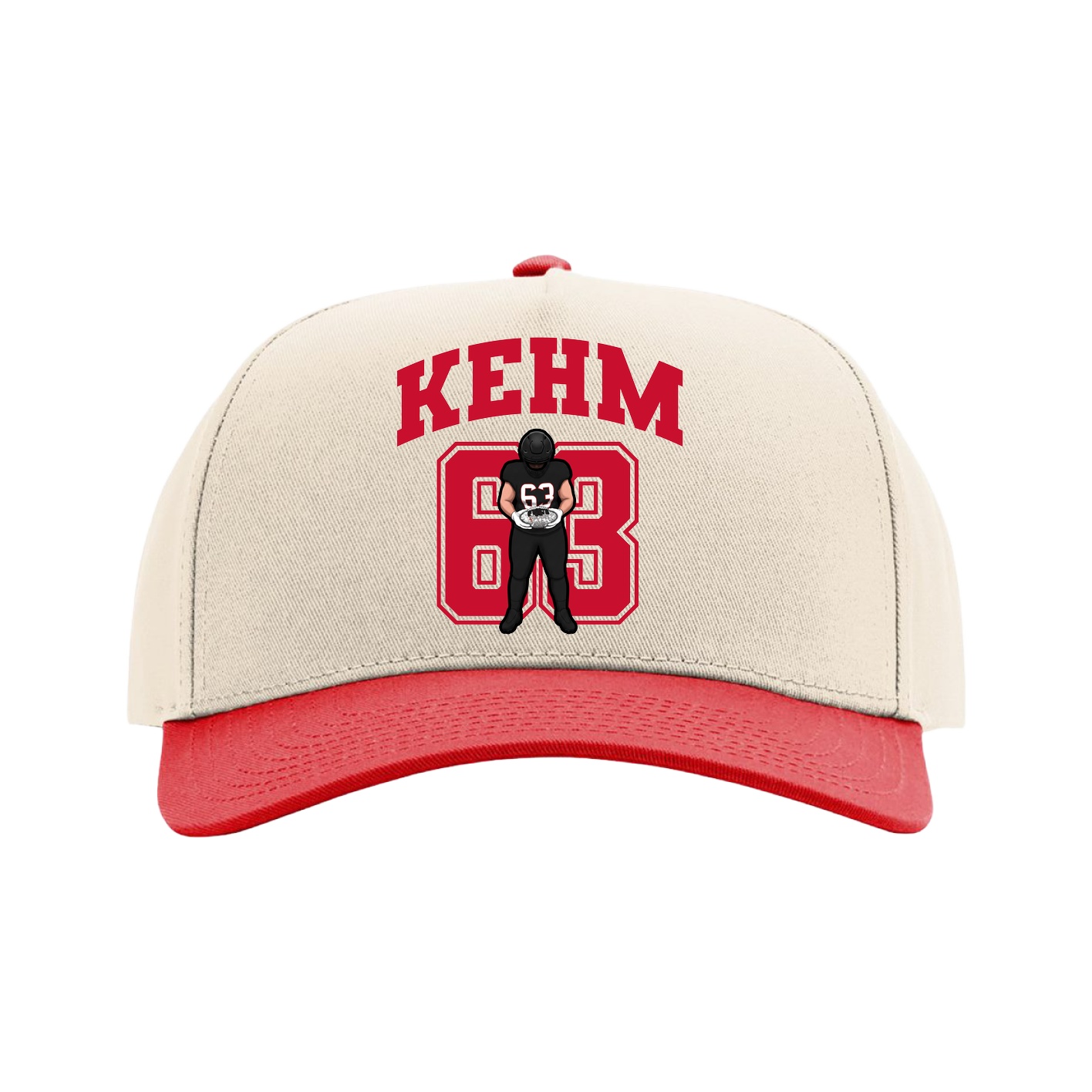 Full Fabric Five-Panel Champ Cap — Number in Cream/Red