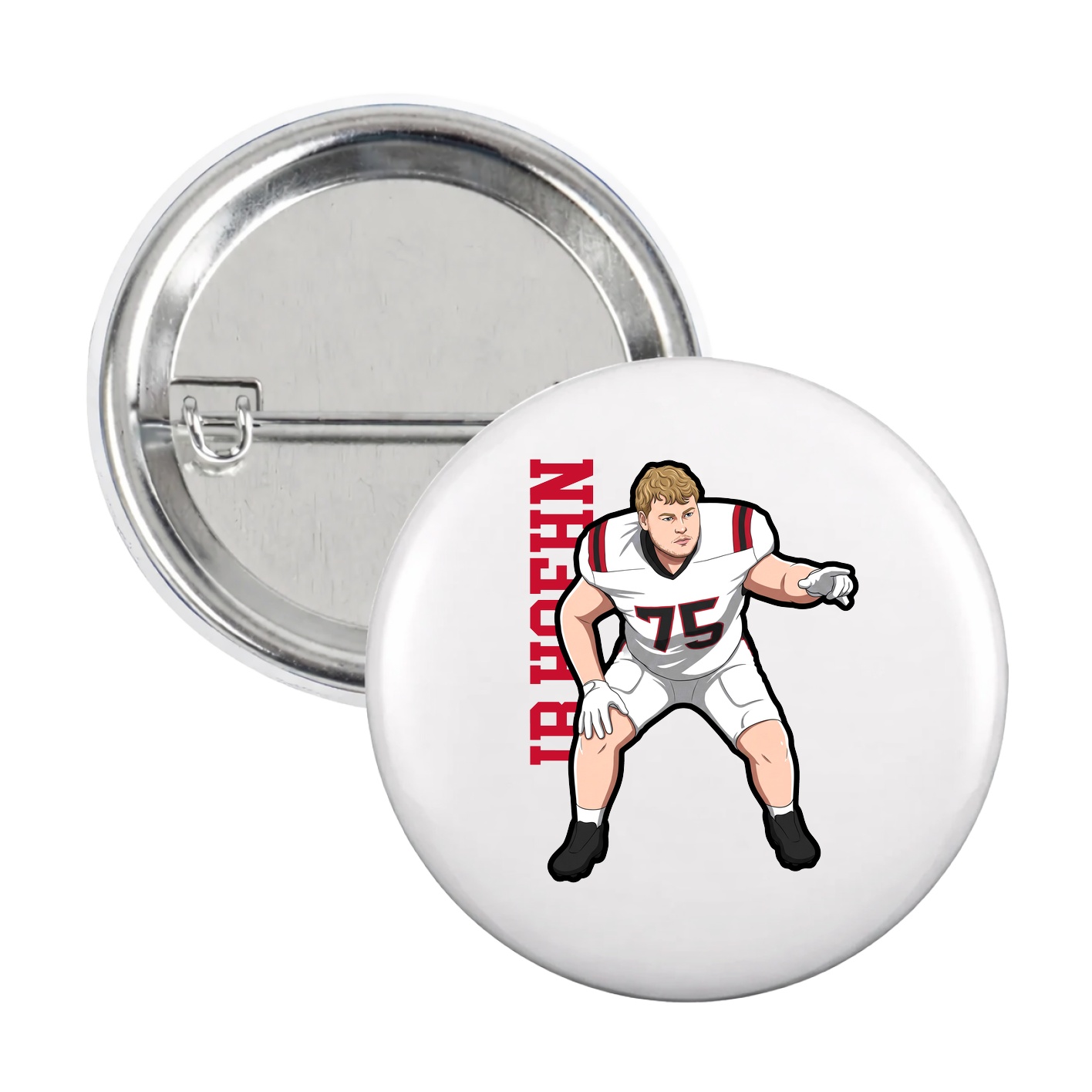 Game Day Button — Name Vertical in White
