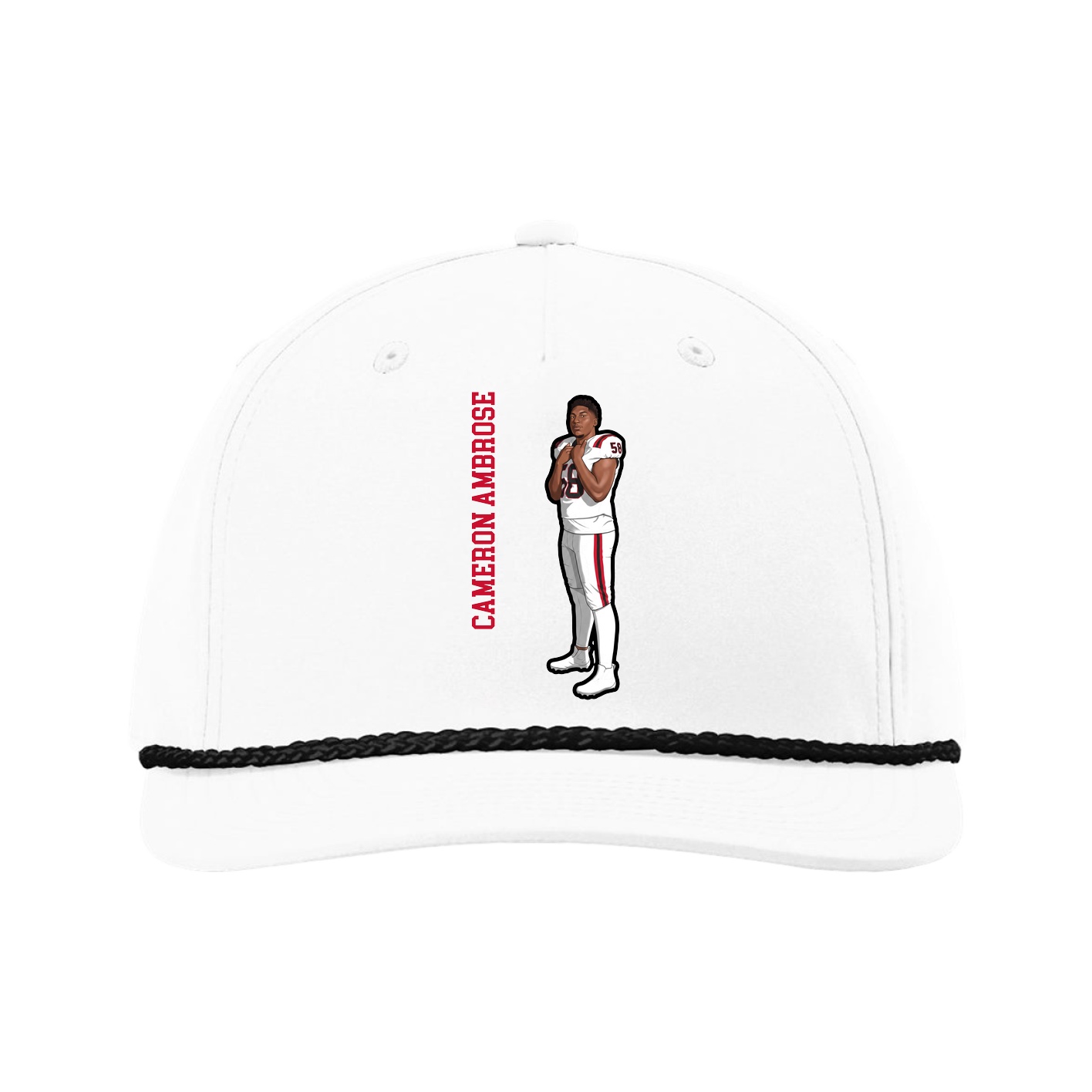 Five-Panel Classic Rope Cap — Name Vertical in White
