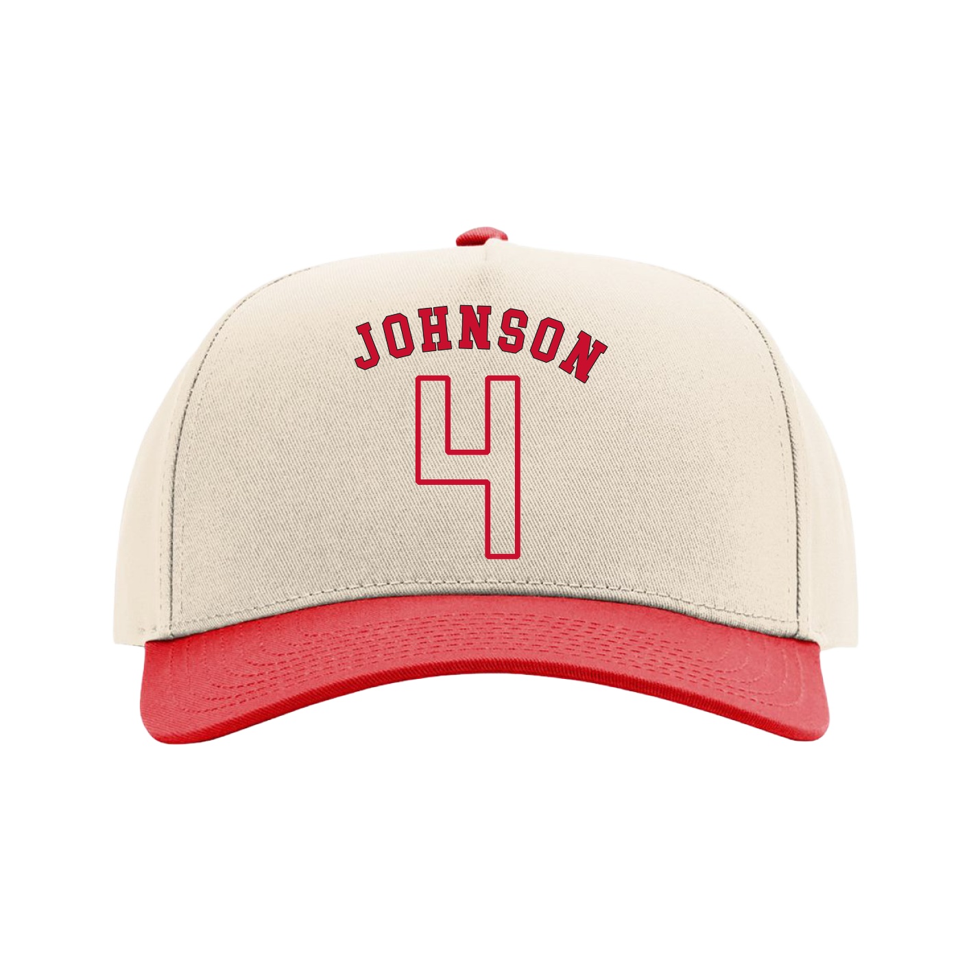 Full Fabric Five-Panel Champ Cap — Shirsey Arch in Cream/Red