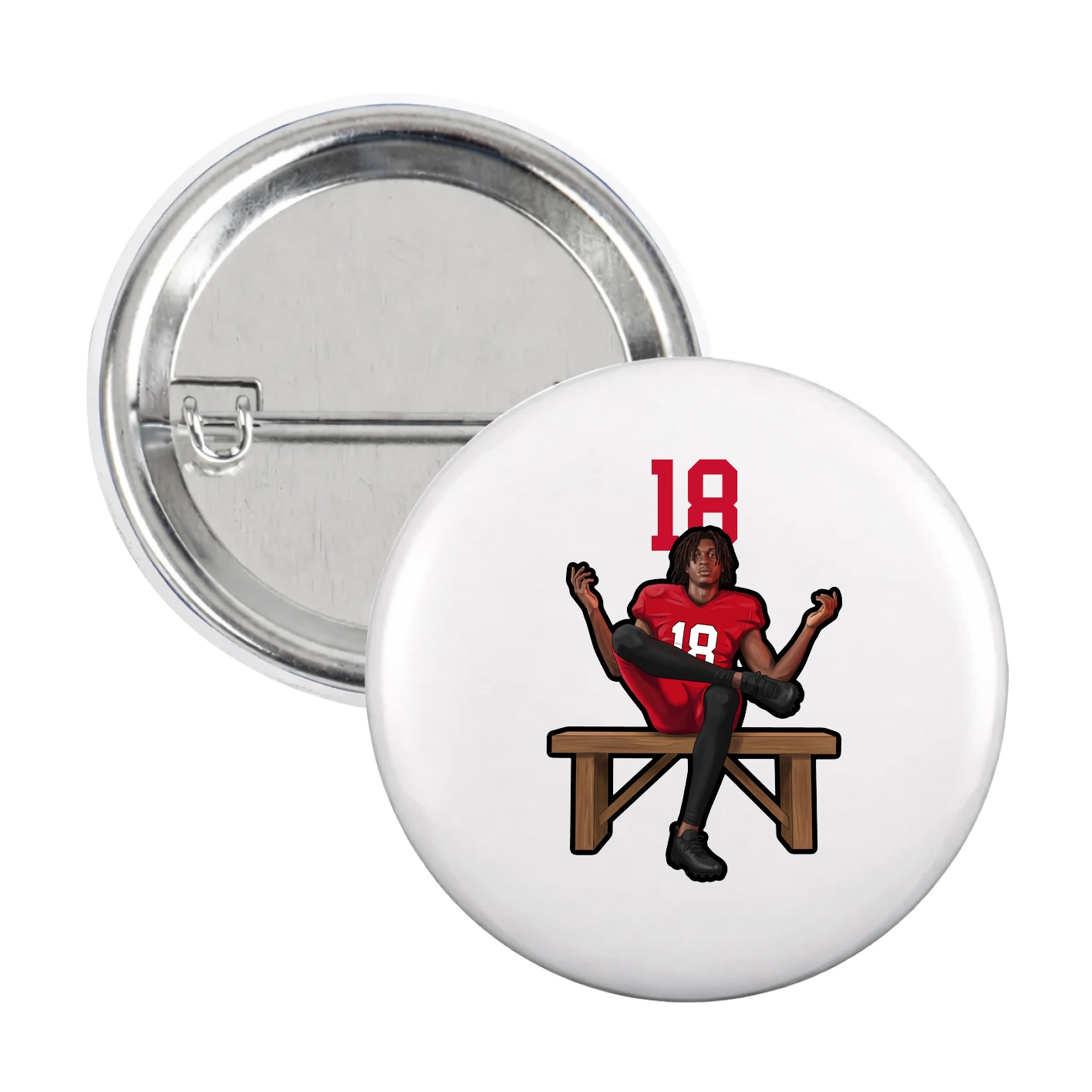 Game Day Button — Number Top in White