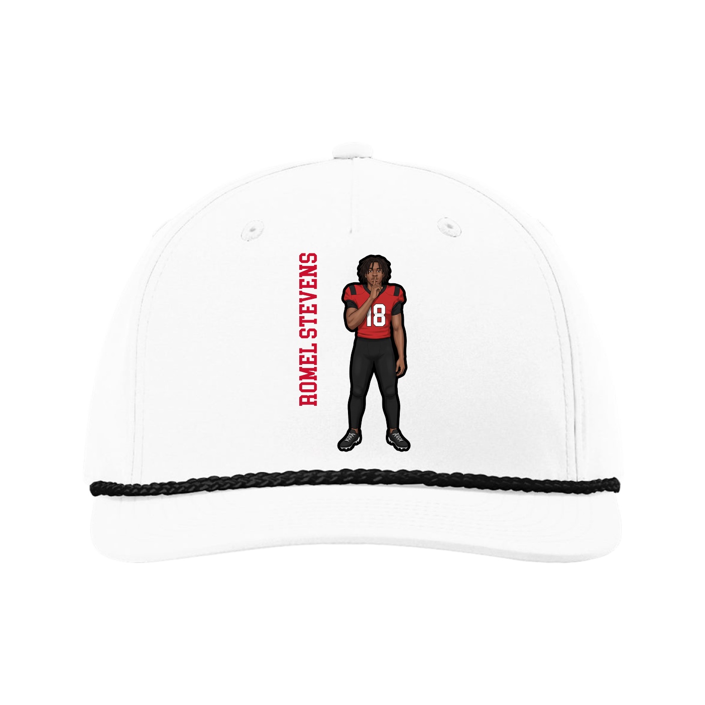Five-Panel Classic Rope Cap — Name Vertical in White