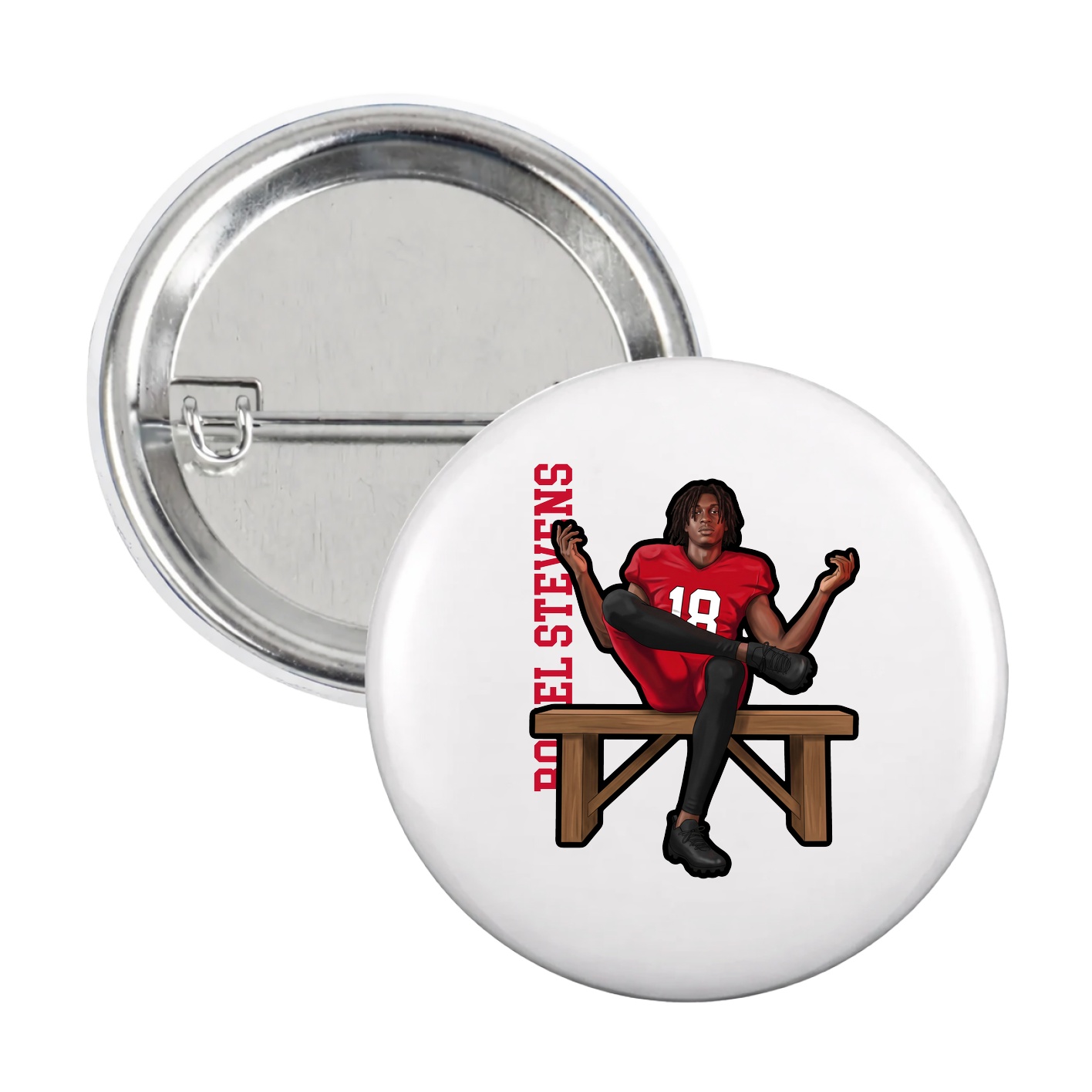 Game Day Button — Name Vertical in White
