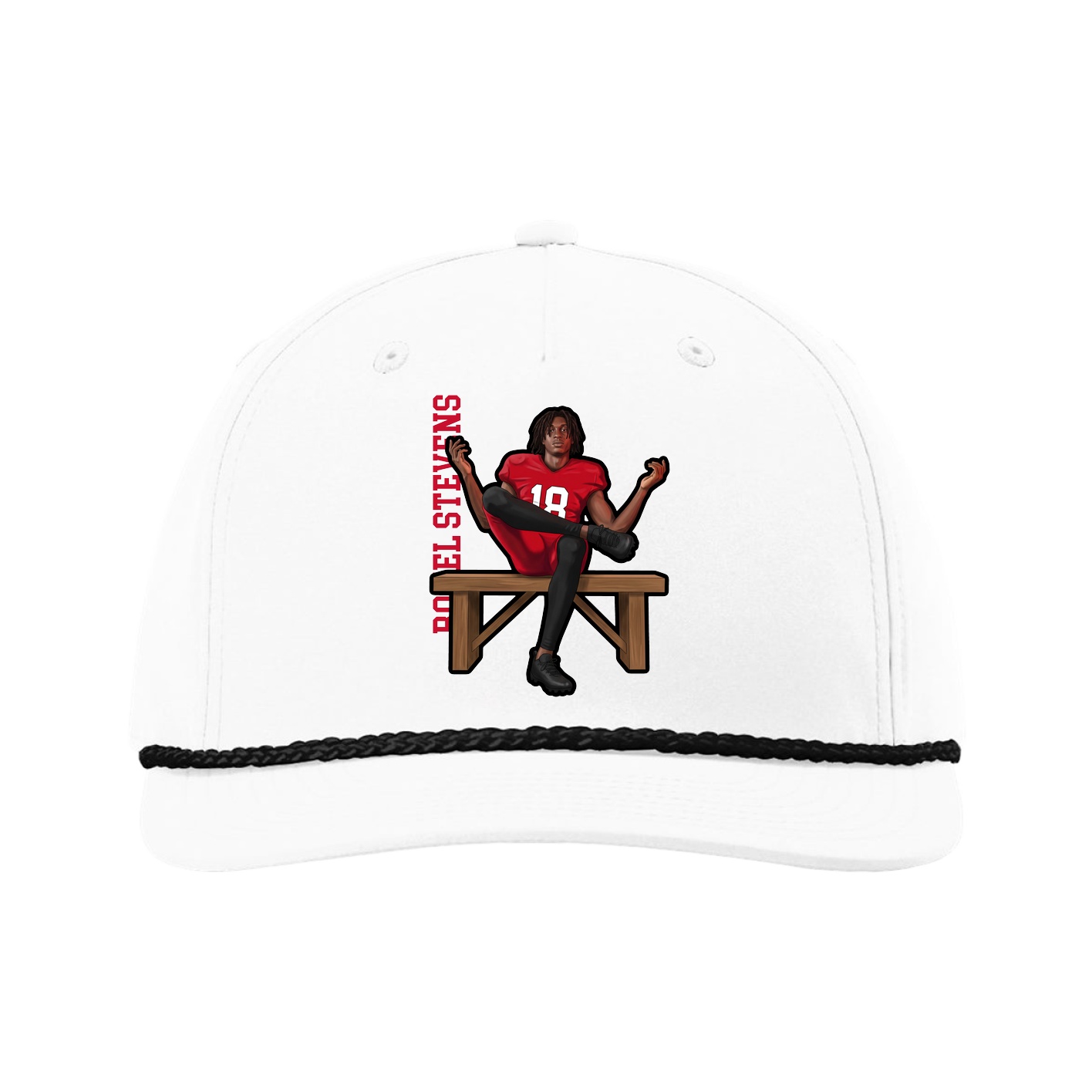Five-Panel Classic Rope Cap — Name Vertical in White
