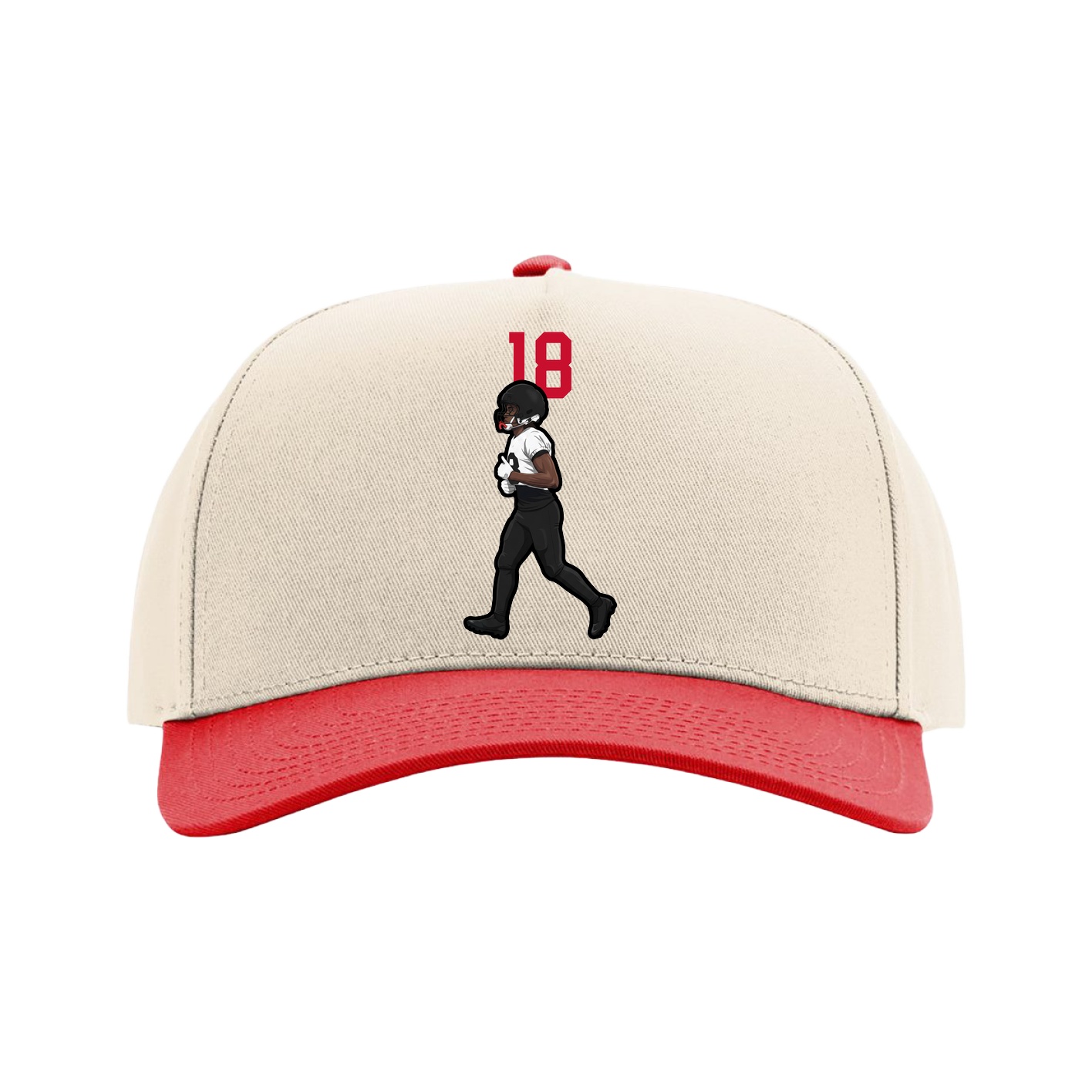 Full Fabric Five-Panel Champ Cap — Number Top in Cream/Red