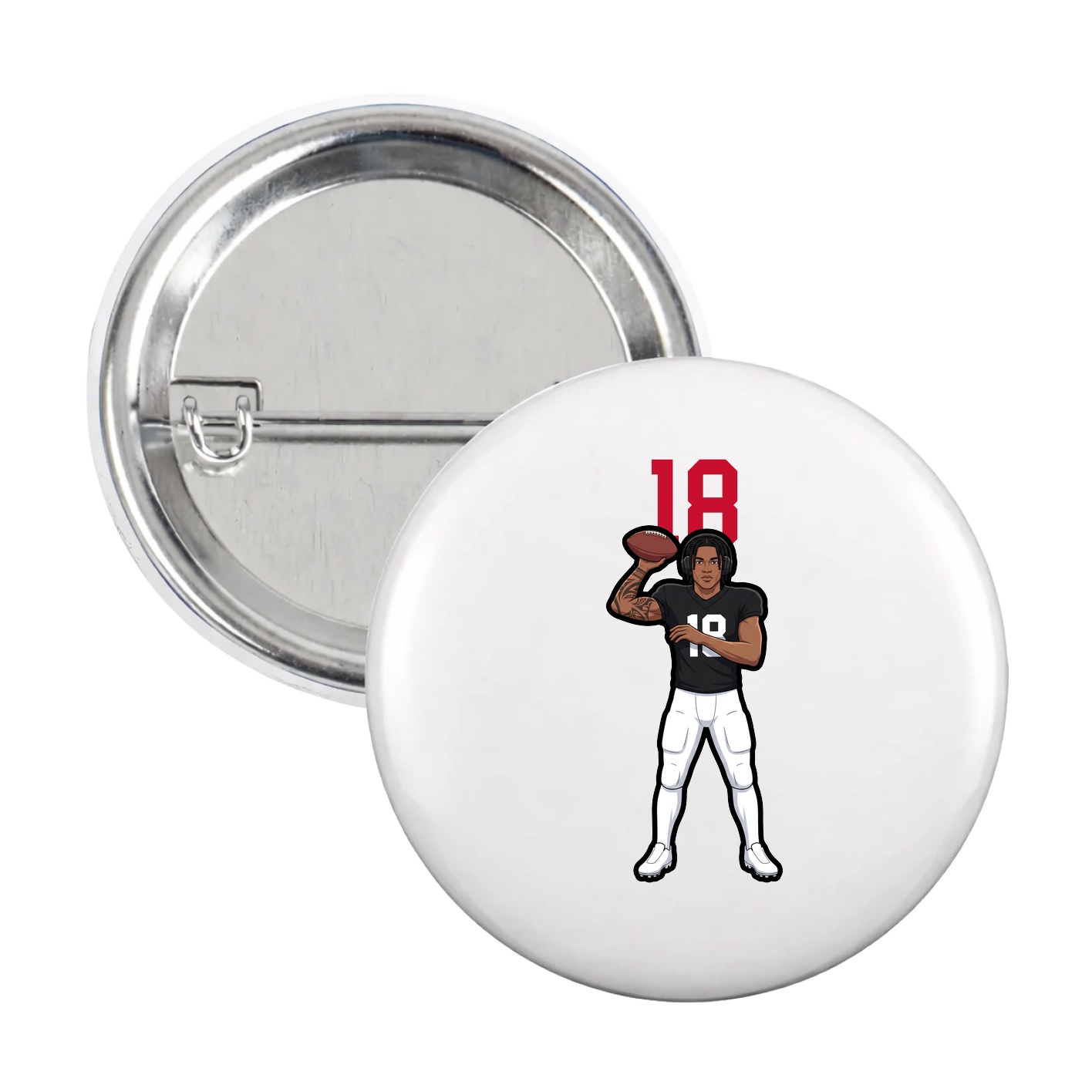 Game Day Button — Number Top in White