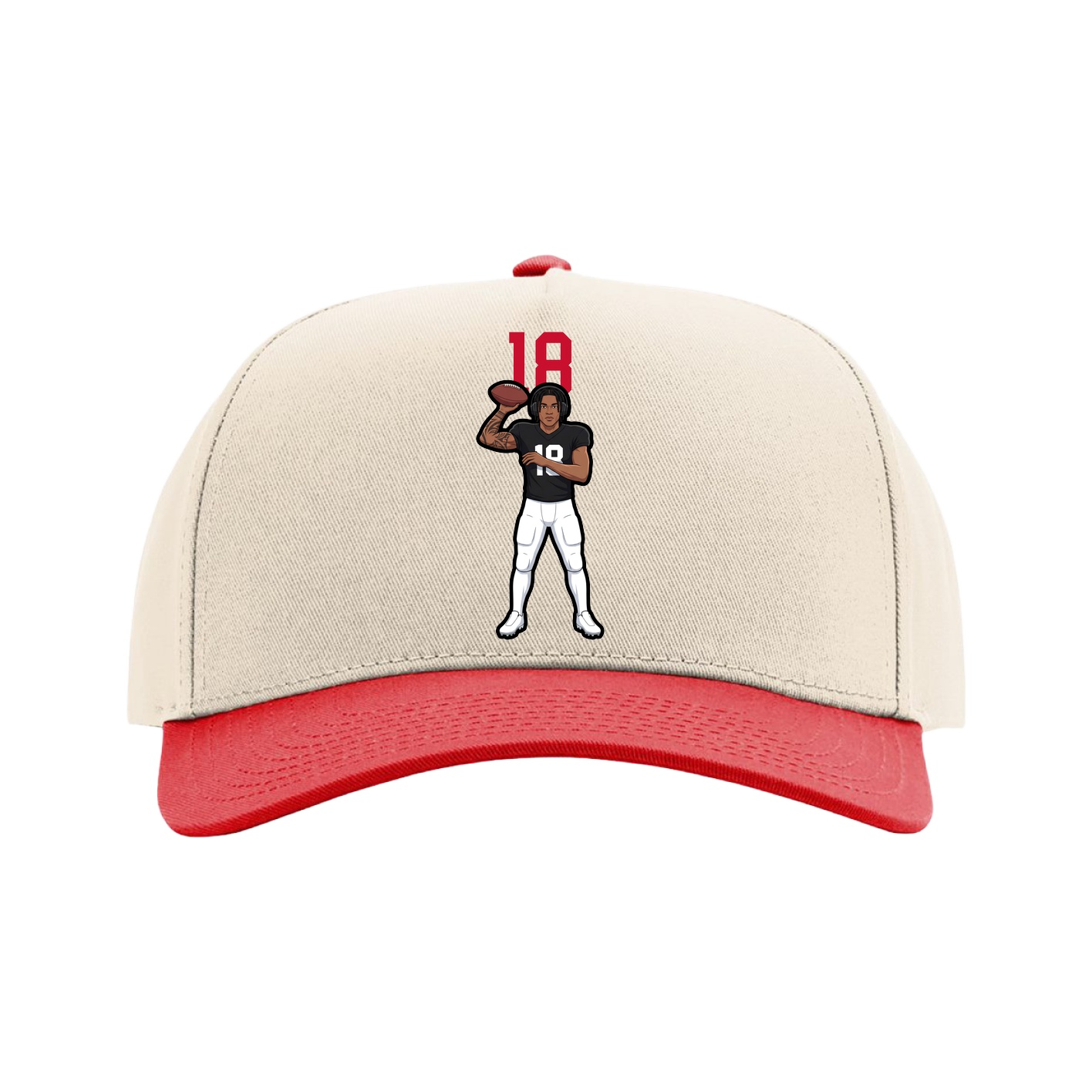 Full Fabric Five-Panel Champ Cap — Number Top in Cream/Red