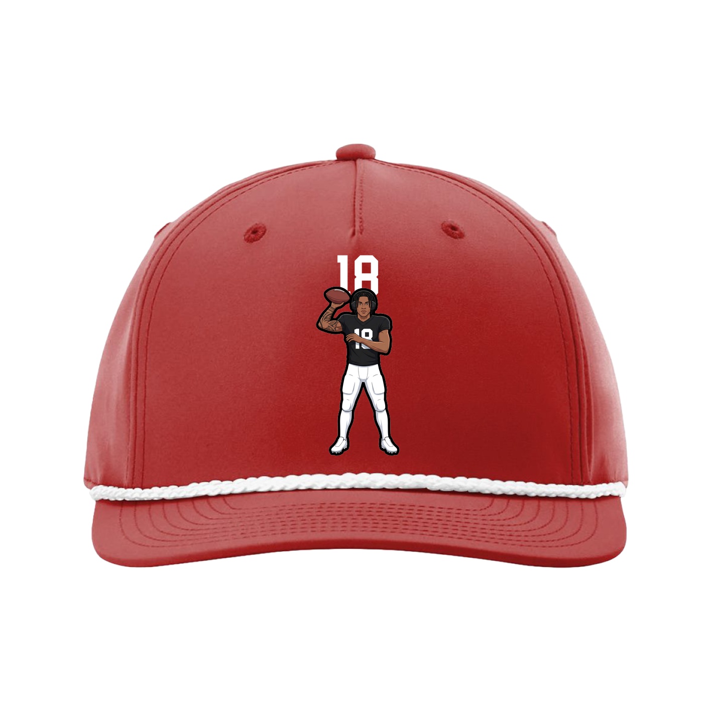 Five-Panel Classic Rope Cap — Number Top in Red